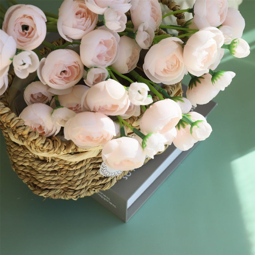 Small Silk Ranunculus Bunch Fake Flowers Blush Pink White