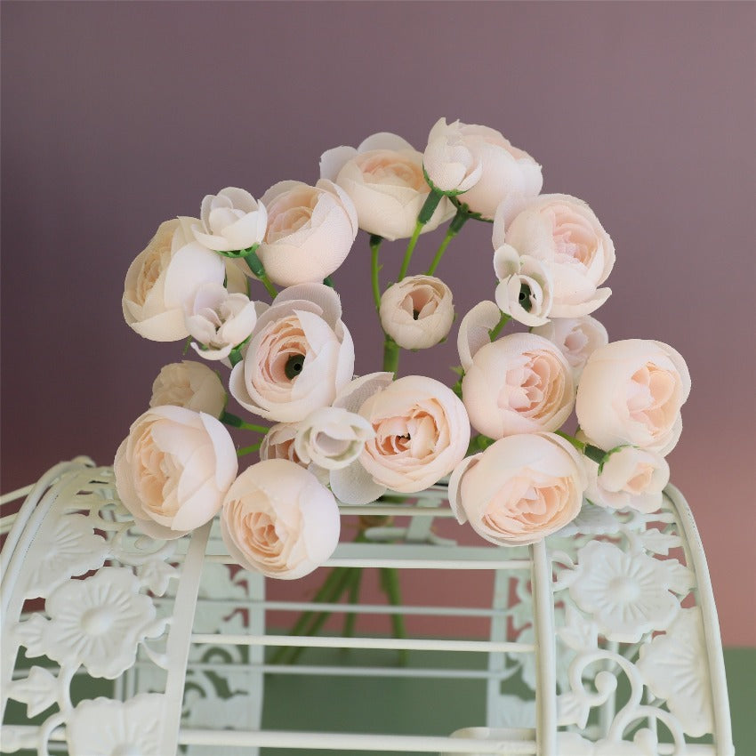 Small Silk Ranunculus Bunch Fake Flowers Blush Pink White