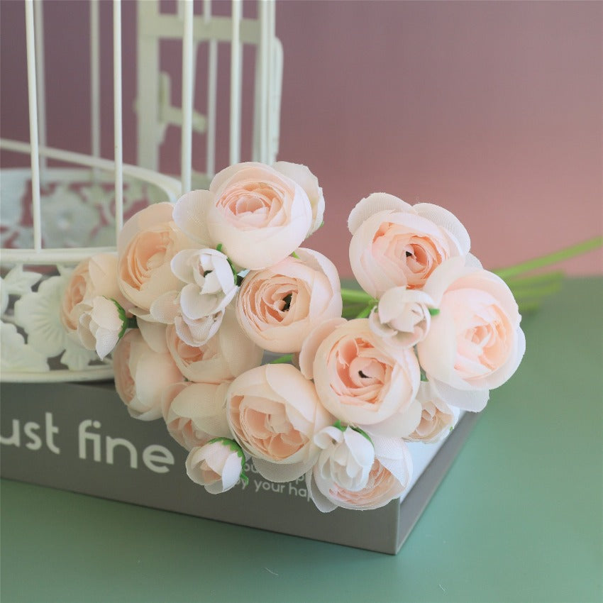 Small Silk Ranunculus Bunch Fake Flowers Blush Pink White