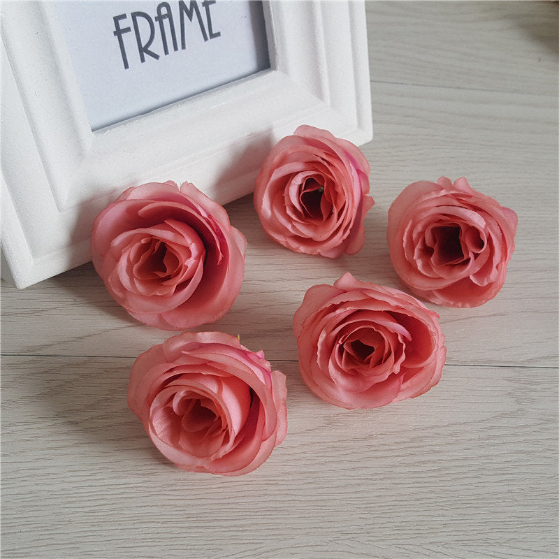 Wholesale Silk Flower Heads Quality Bulk Rose Heads Artificial Flowers 5cm Simulation Tea Rose For Wedding Party Decor Craft Flower TJCJ04
