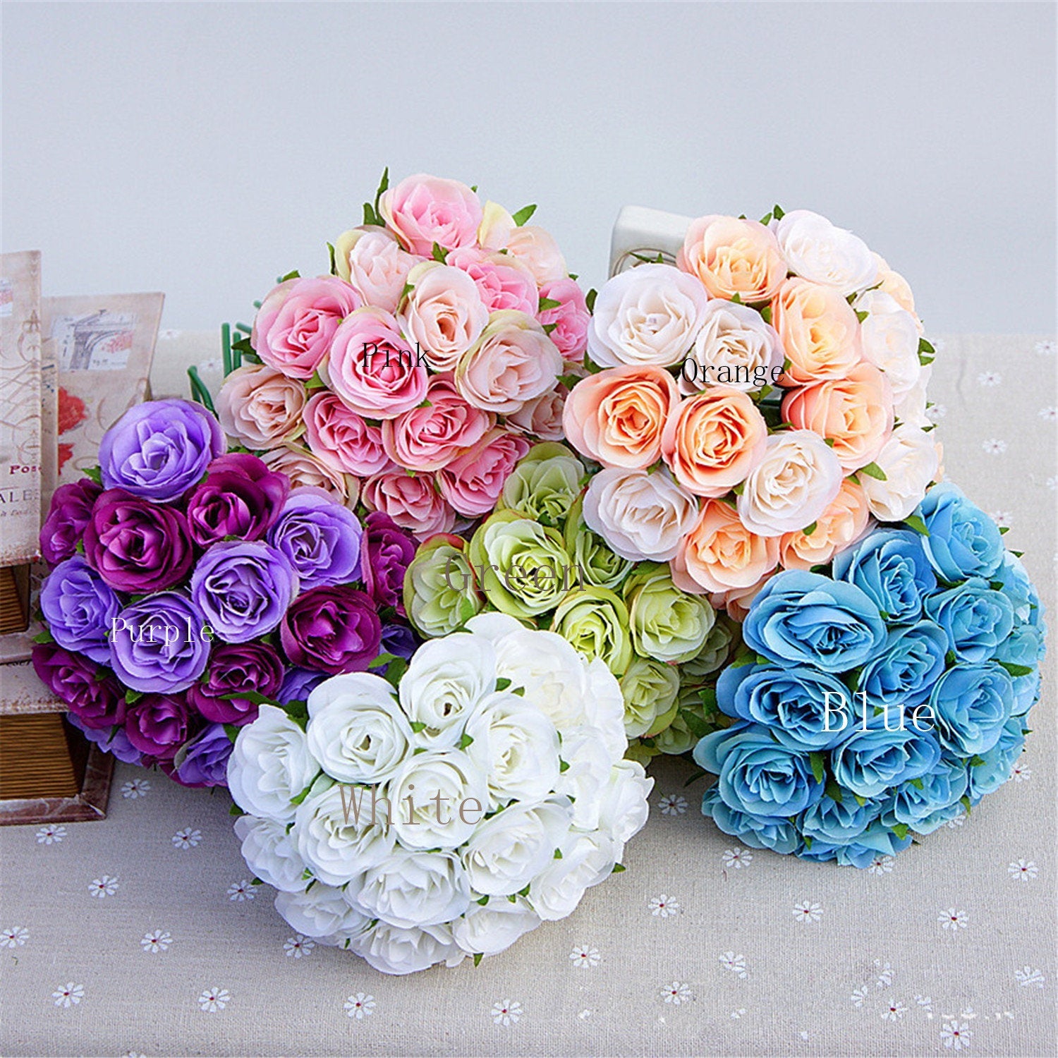 Rose Buds Bouquet Artificial Flower Silk Rose Bunch For Bride Bridesmaids 20 Rose Buds Bouquet White Pink Blue Purple Flower Bouquet HZ-20T