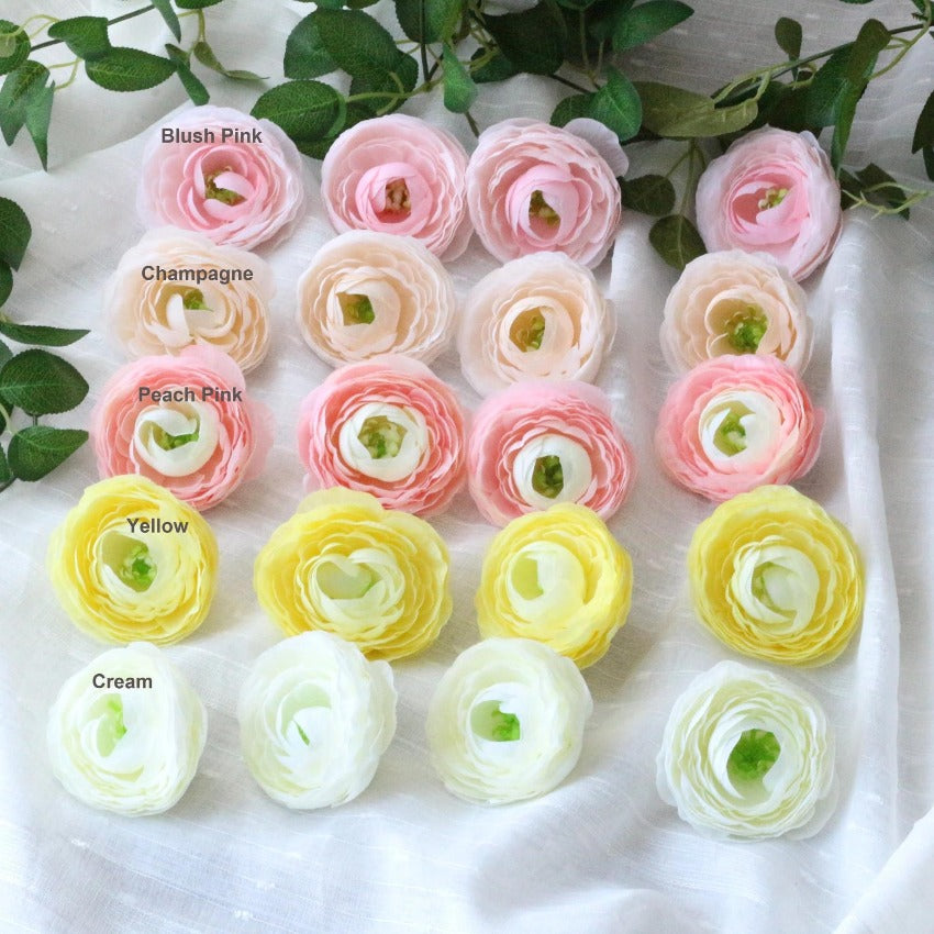 Artificial Ranunculus Flower Heads Silk Ranunculus Fake Flowers 100 Bulk Silk Flower Heads Ranunculus Wedding Flowers For Bridal Hair MH-3