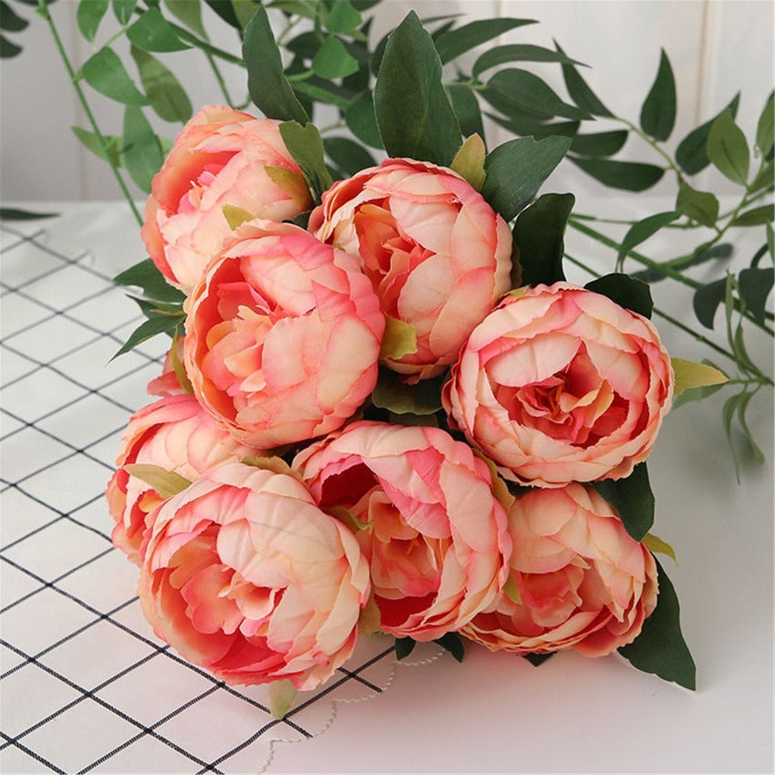 Silk Peony Bouquet Artificial Flowers Peony Bouquets 10 Heads, Cream Bouquet, Pink Bouquet, Wedding Bouquets, Centerpieces QT1-51