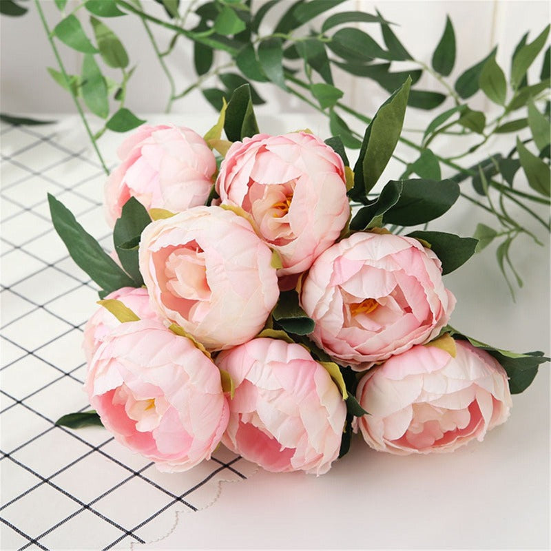 Silk Peony Bouquet Artificial Flowers Peony Bouquets 10 Heads, Cream Bouquet, Pink Bouquet, Wedding Bouquets, Centerpieces QT1-51