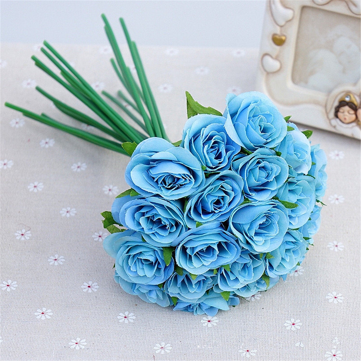 Rose Buds Bouquet Artificial Flower Silk Rose Bunch For Bride Bridesmaids 20 Rose Buds Bouquet White Pink Blue Purple Flower Bouquet HZ-20T
