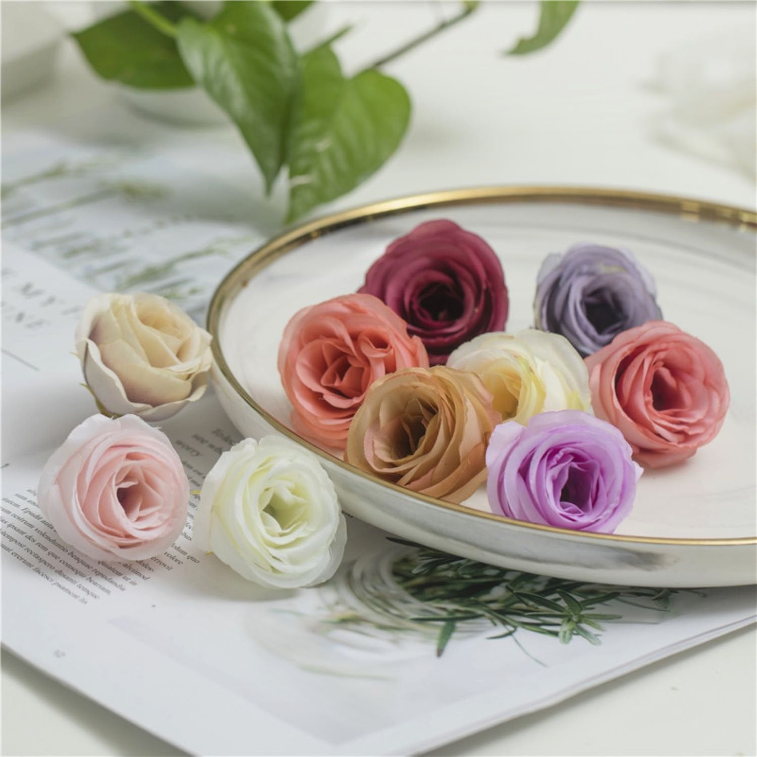 Wholesale Silk Flower Heads Quality Bulk Rose Heads Artificial Flowers 5cm Simulation Tea Rose For Wedding Party Decor Craft Flower TJCJ04