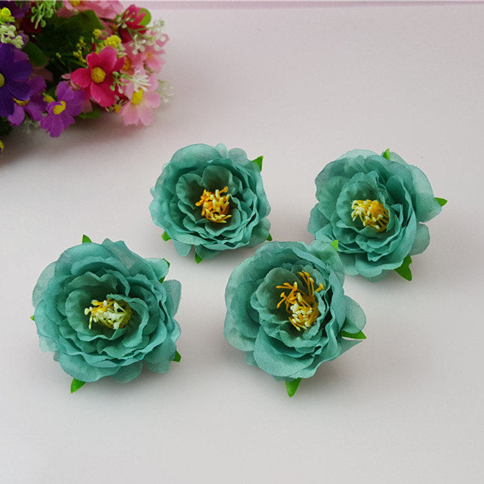 Silk Tea Rose Flower Heads Peonies Heads Artificial Flower Buds 100 Simulation Flowers For DIY Crafts Hairpins Bridal Wrist Flowers CJCM-5CM