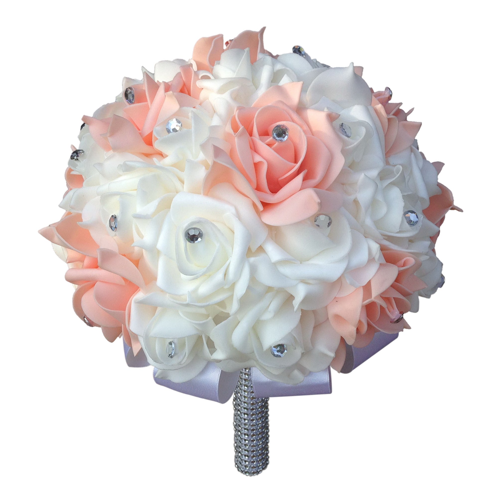 Peach White Wedding Bouquet for Bride Artificial Flowers Crystals