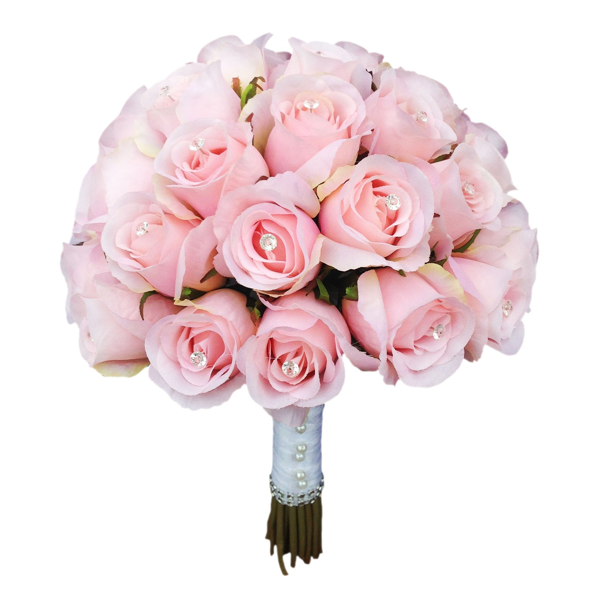 Pink Rose Bouquet Silk Flower Bridal Wedding Bouquet with Crystal