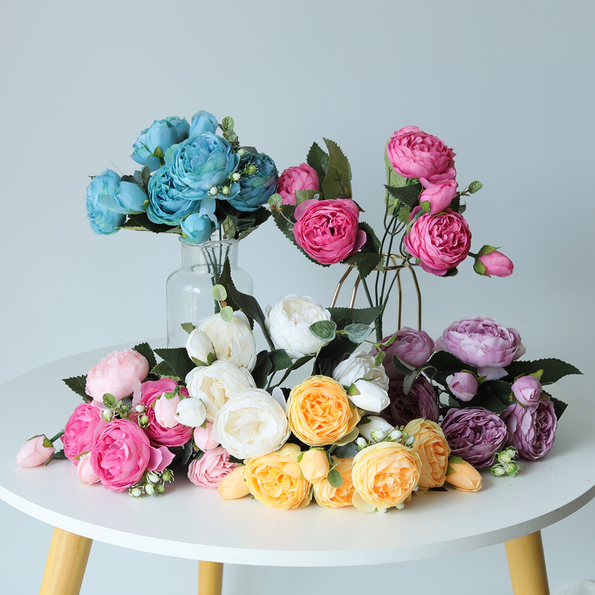 Small Silk Peony Bouquet Fake Flowers Bunches for Wedding