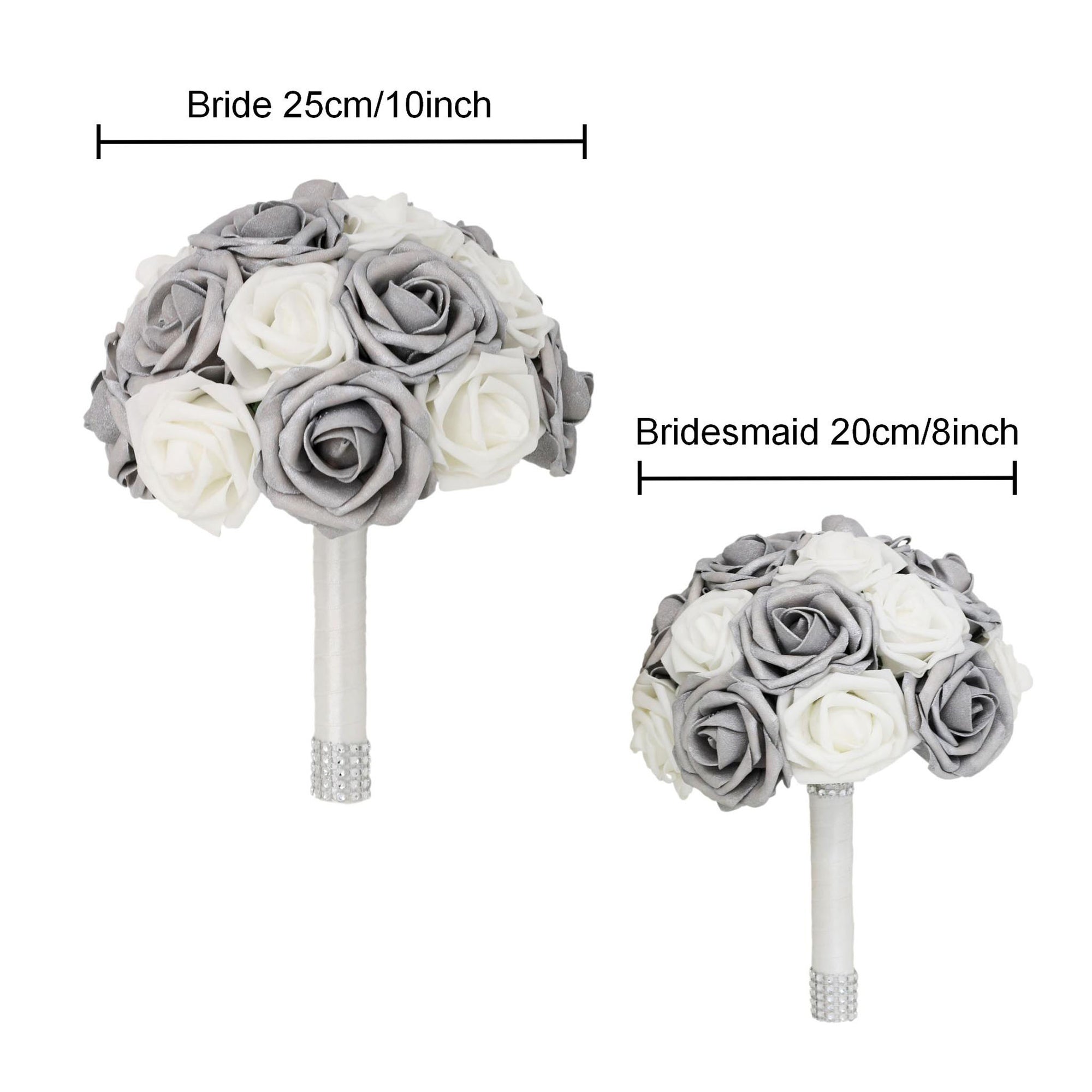 Silver White Bridal Flowers Wedding Bouquet of Roses Bride Bridesmaid