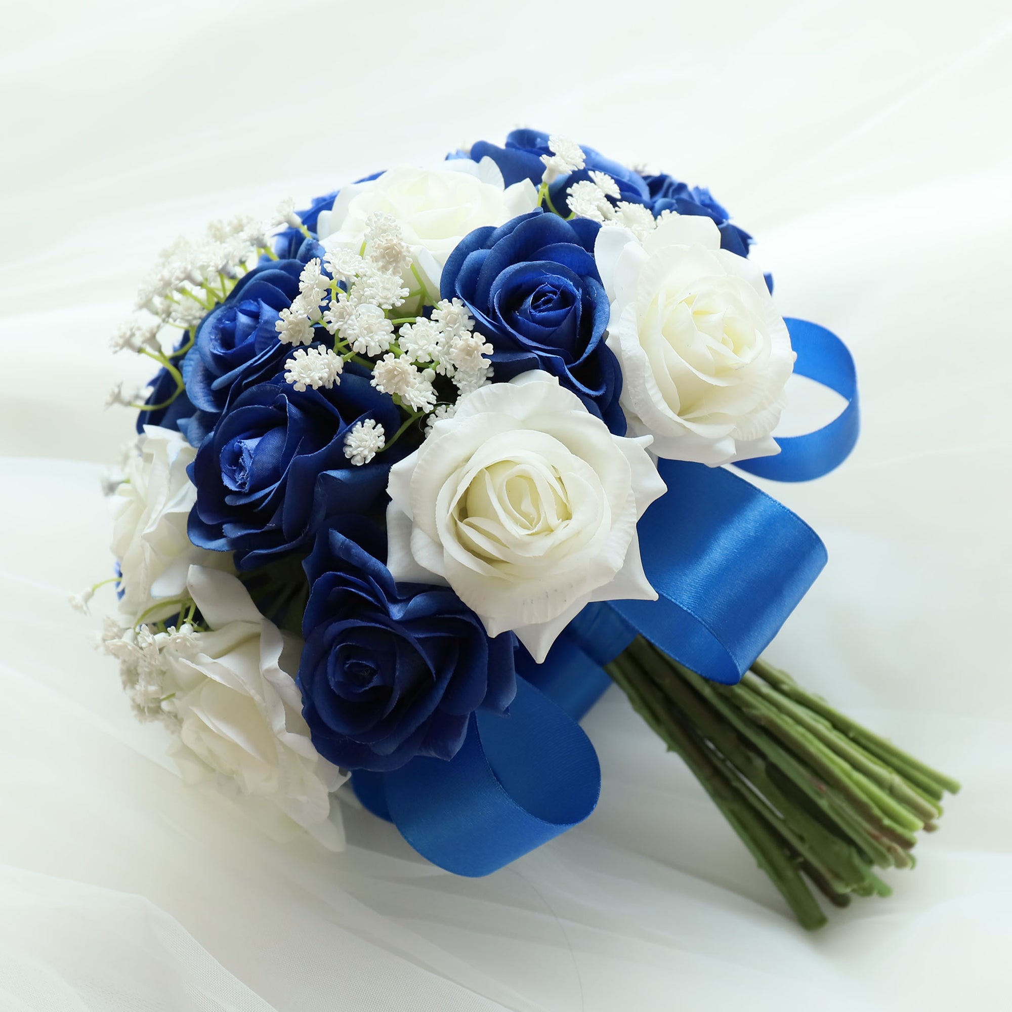 Real Touch Roses Bridal Wedding Bouquets Blue and White