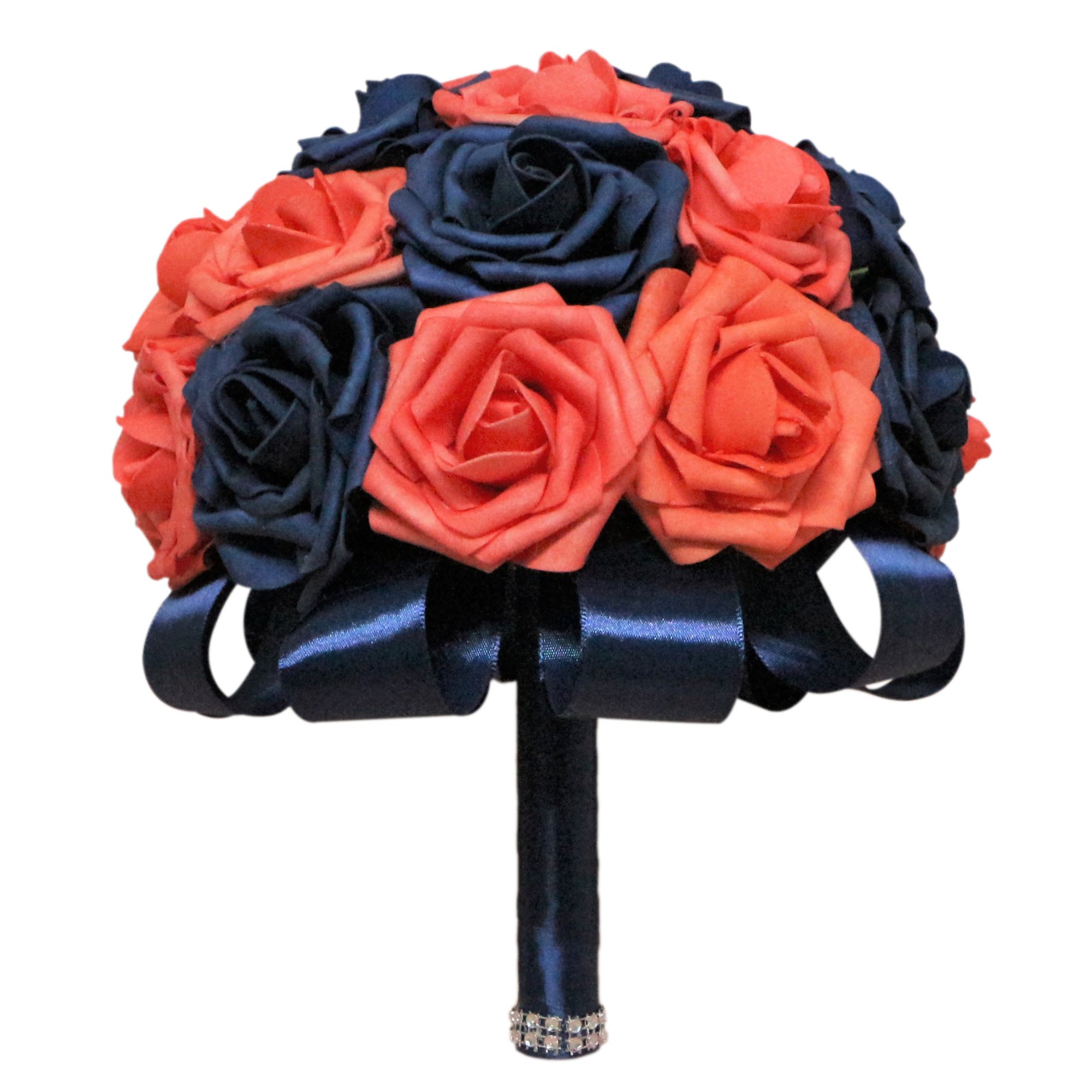 Navy Blue and Coral Flower Bouquet Wedding Flowers for Bridal