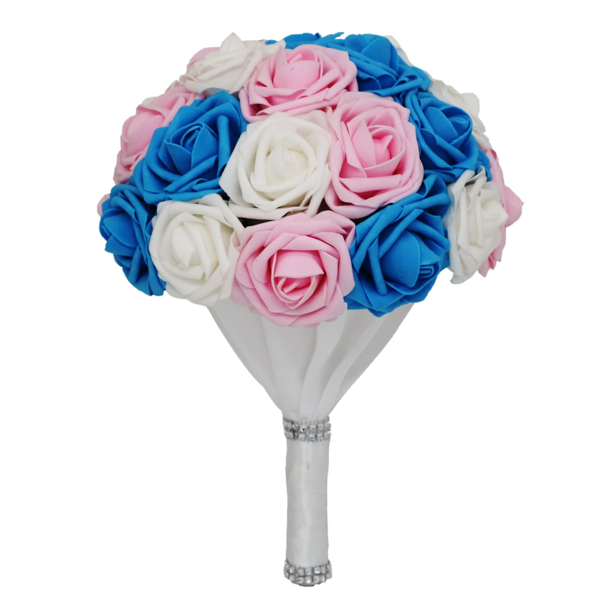 Turquoise White Pink Bridal Bouquet Fake Roses