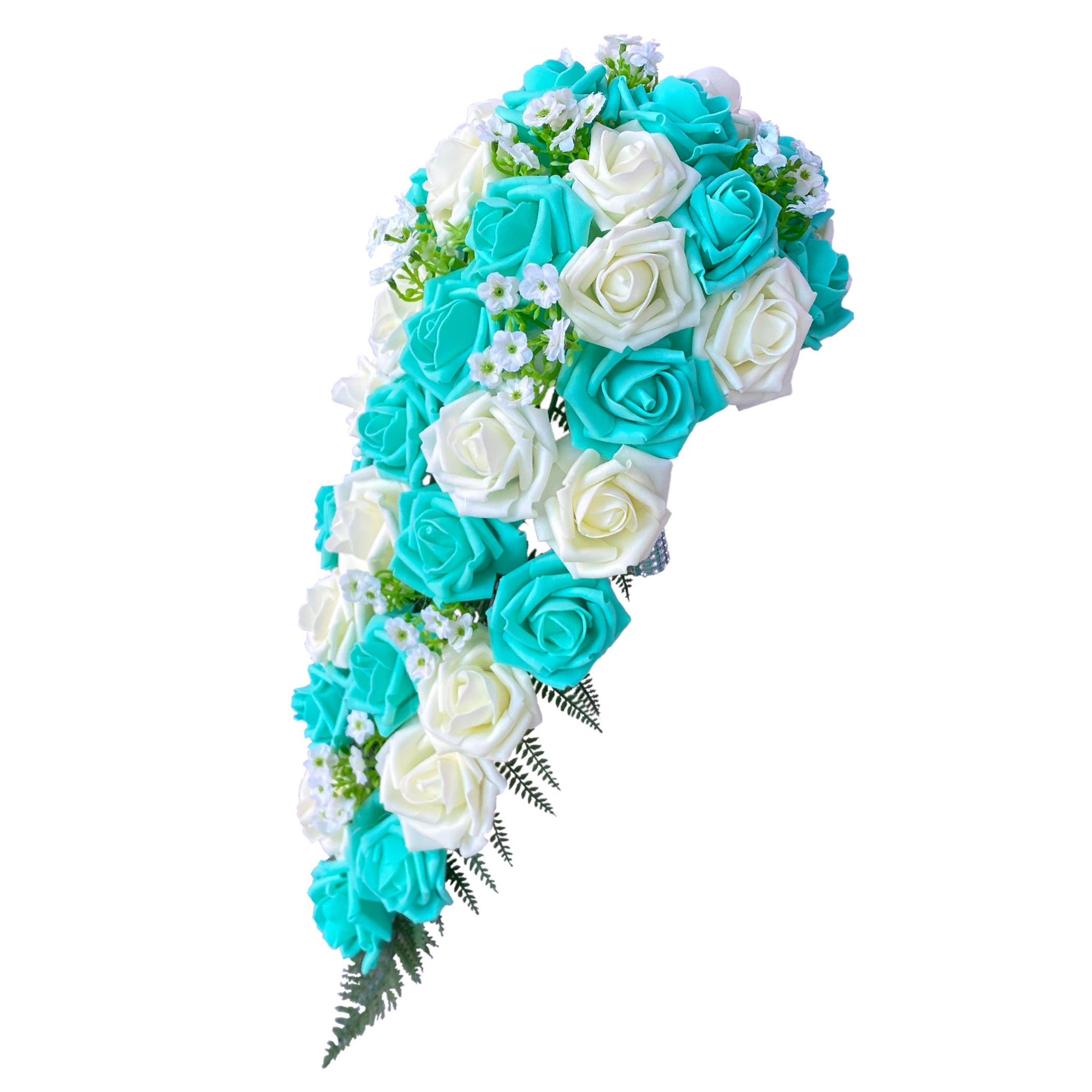 Bridal Cascade Bouquet Turquoise Ivory Wedding Flowers Decoration