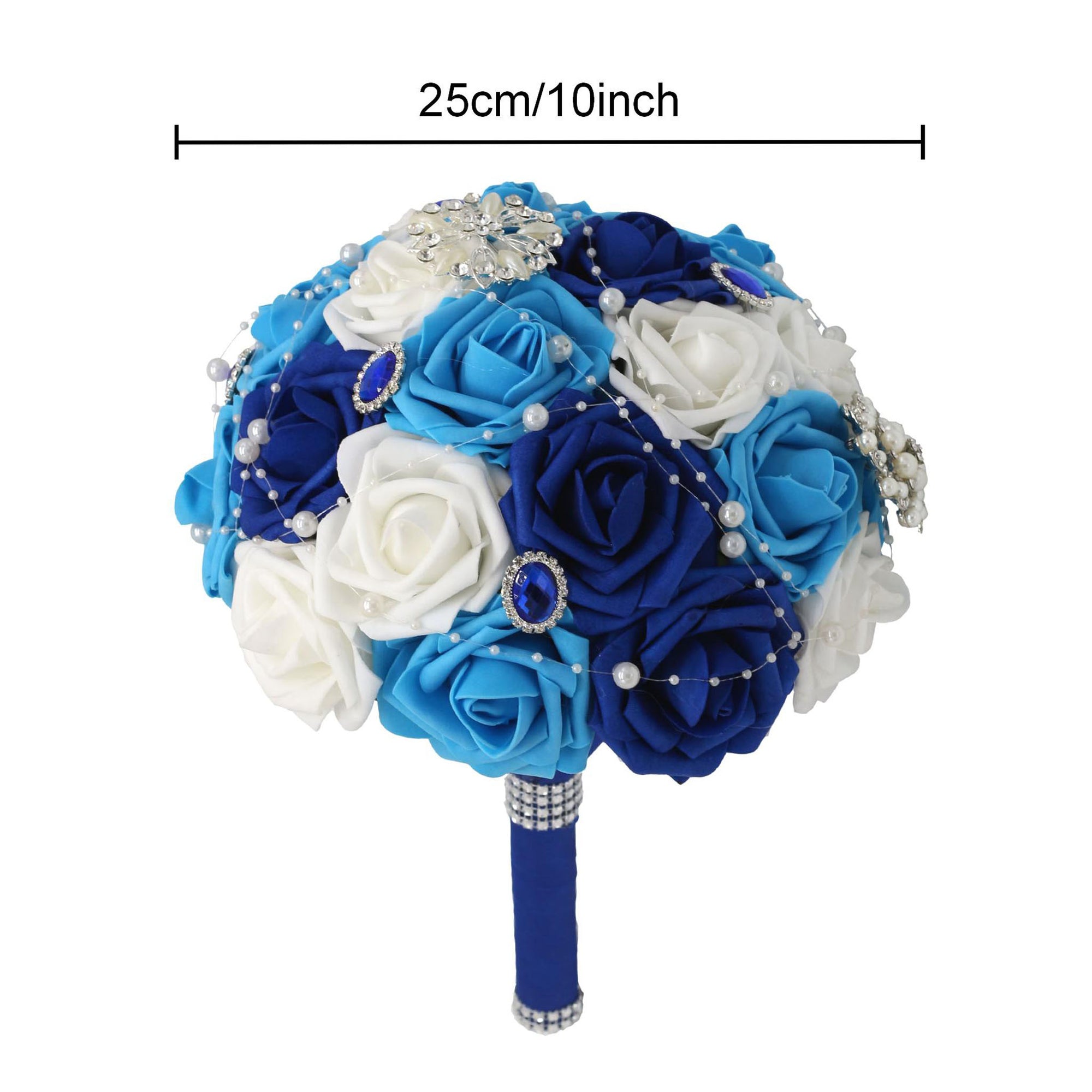Bouquet of Roses Artifiical Royal Blue White Turquoise Bridal Bouquet