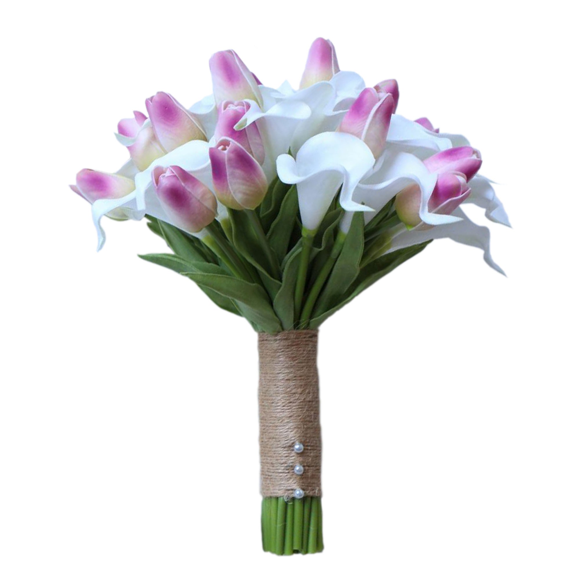 Simple Calla Lily and Tulips Bouquet White Dark Pink Bridal Bouquet