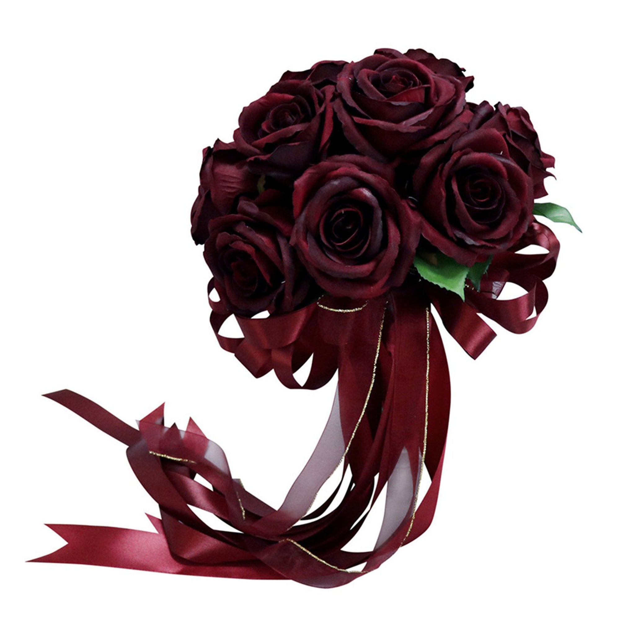 Burgundy Wedding Bouquet Silk Flower Bouquet of Dark Red Roses