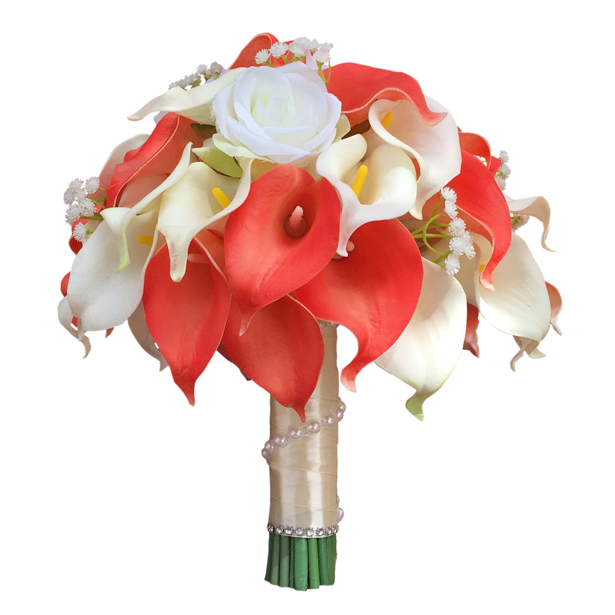 Calla Lily Bouquet in Coral for Wedding Flowers Corsages Boutonnieres