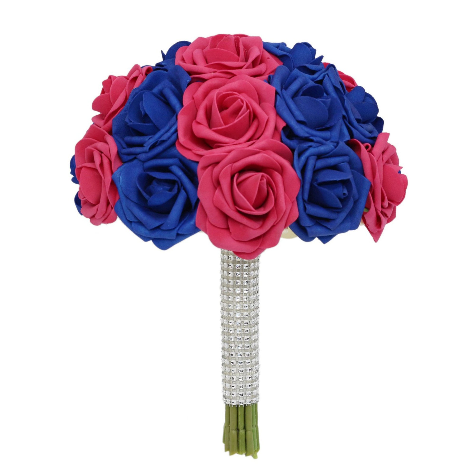 Hot Pink and Royal Blue Bouquet of Roses Wedding Flowers