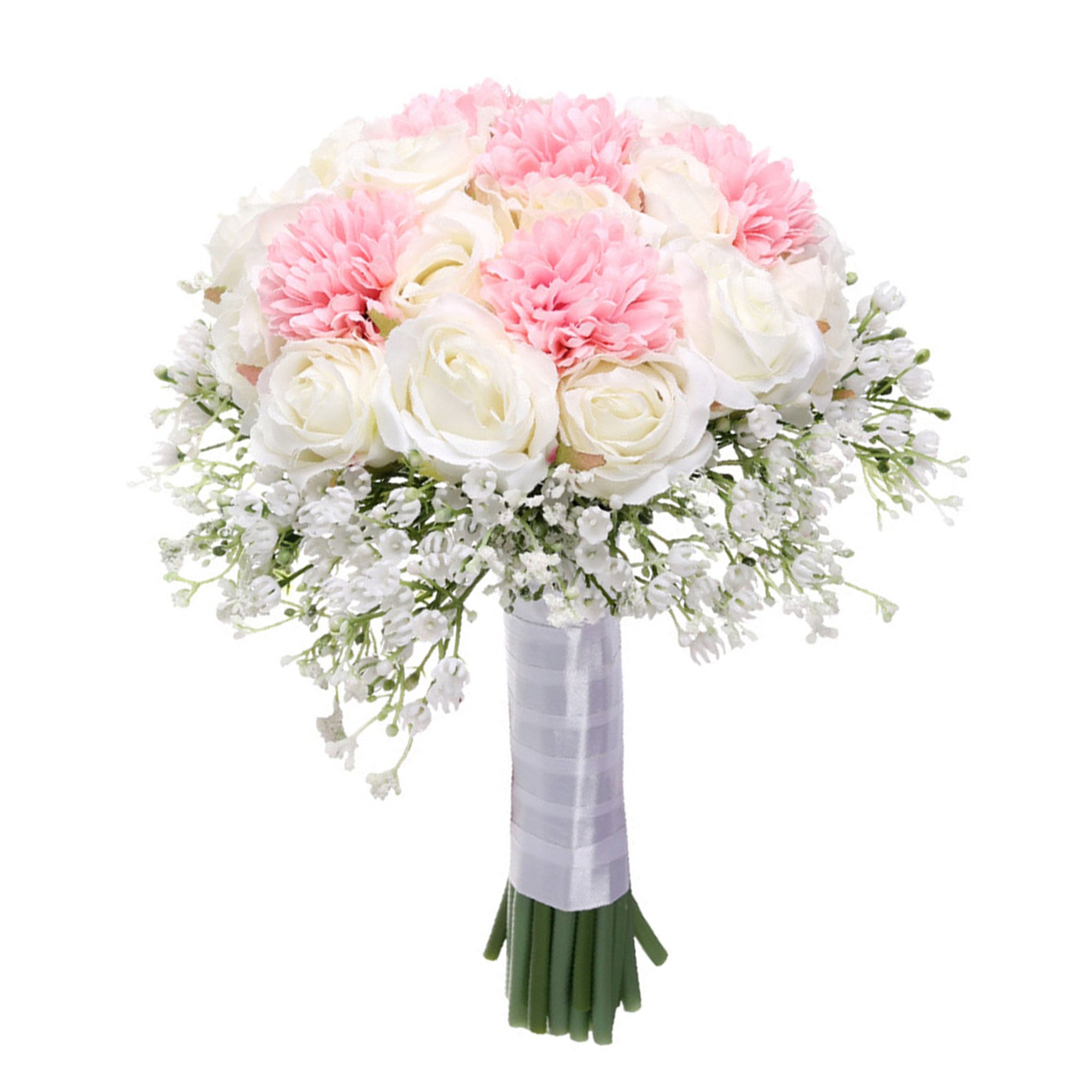 White and Pink Silk Flower Bouquet for Spring Summer Wedding