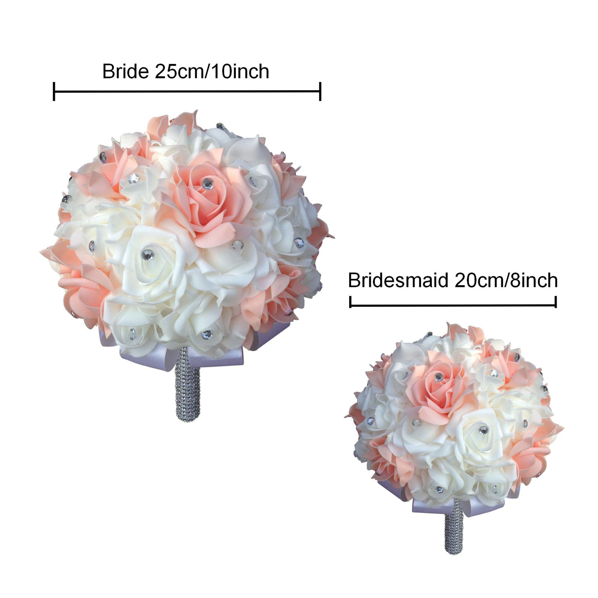 Peach White Wedding Bouquet for Bride Artificial Flowers Crystals