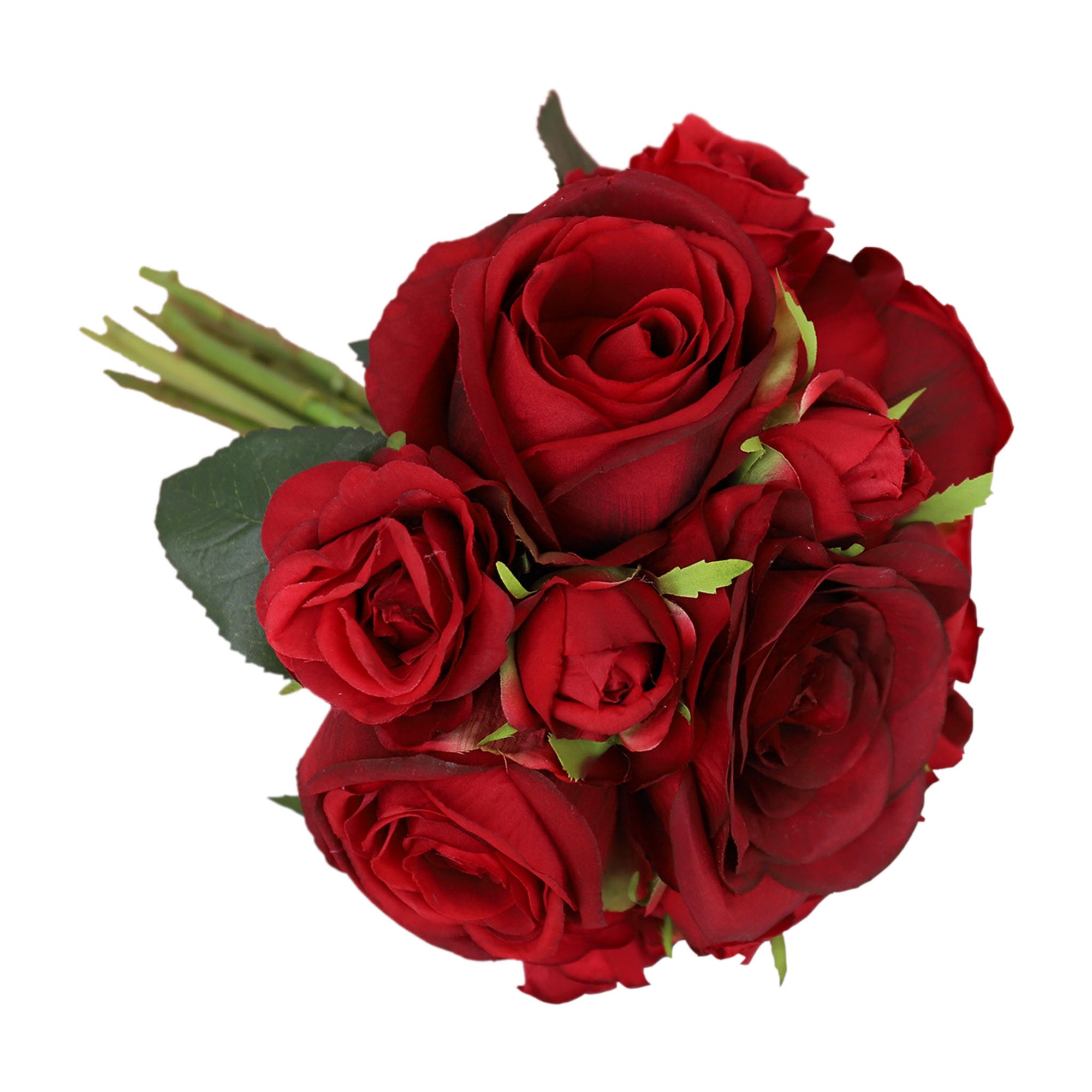 Dark Red Bouquet Artificial Silk Rose Flower Bundle Maroon Wedding Flowers