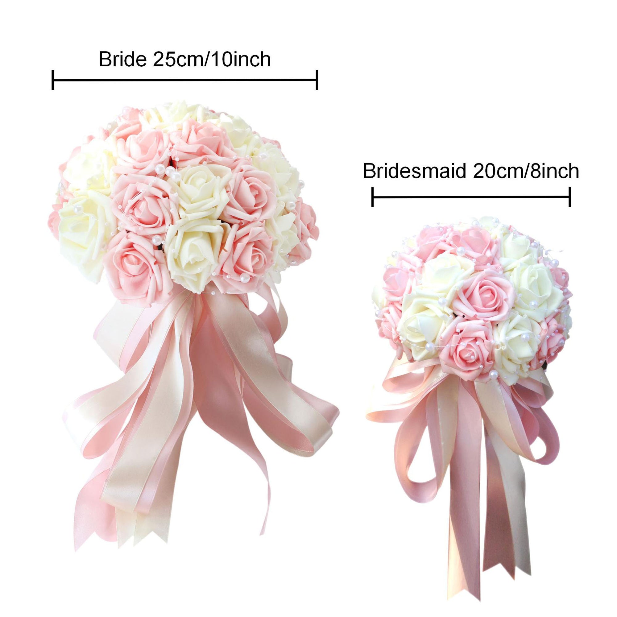 Flower Bouquet of Artificial Roses Light Pink Ivory Bridal Bouquet