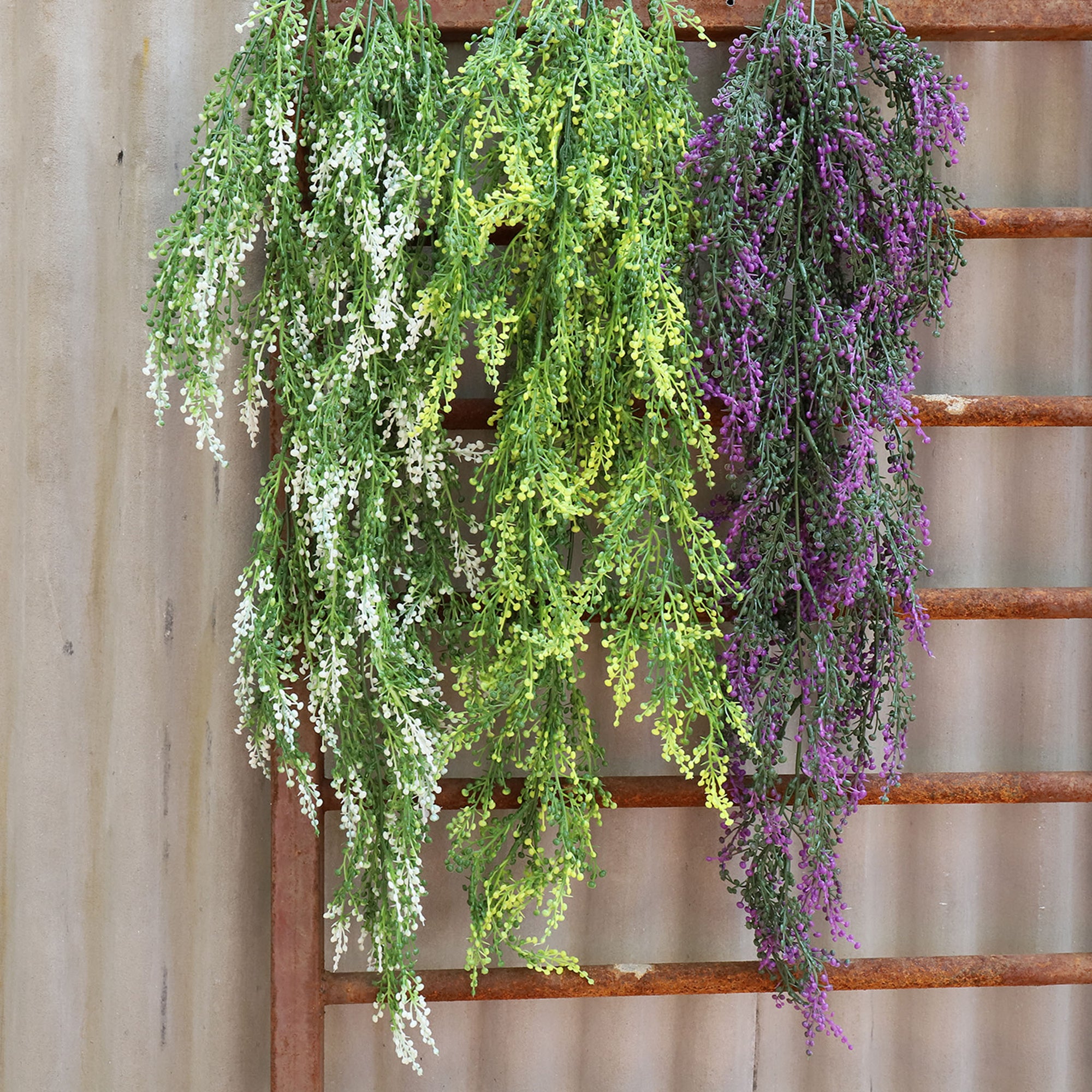 hanging planters with fake plants Artificial Hanging Plants for Wall Basket Planters Purple