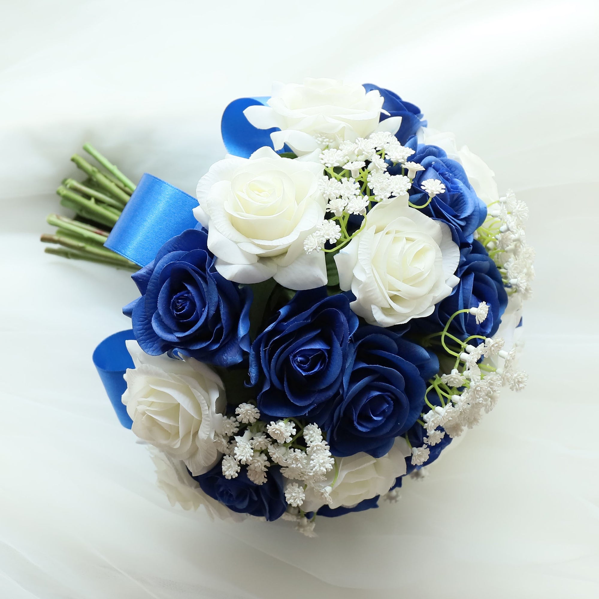 Real Touch Roses Bridal Wedding Bouquets Blue and White