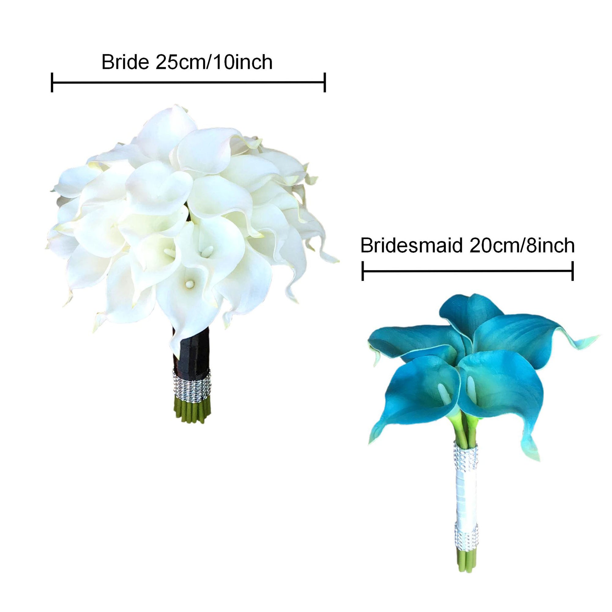 White Calla Lily Bouquet Corsages Boutonniere Teal Bridesmaids Bouquet