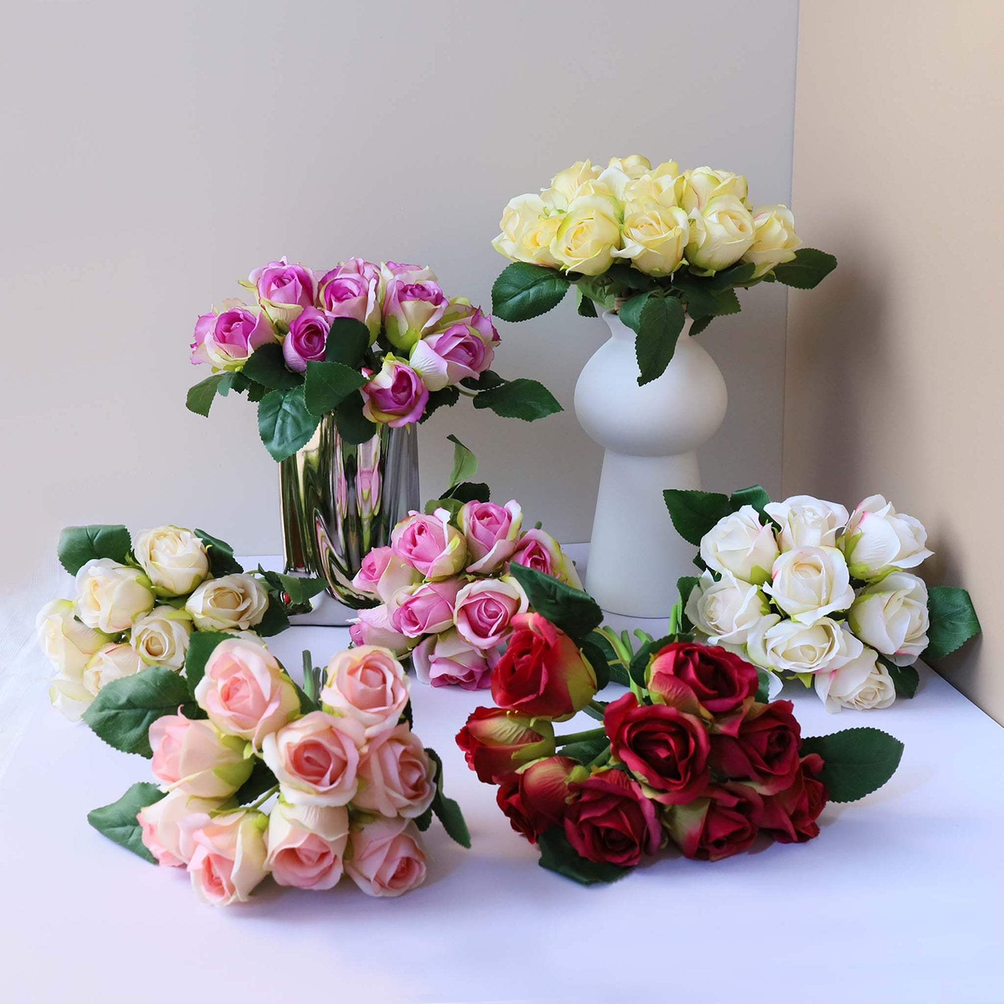 Small Flower Bouquet Silk Roses Bundles for Flower Arrangement