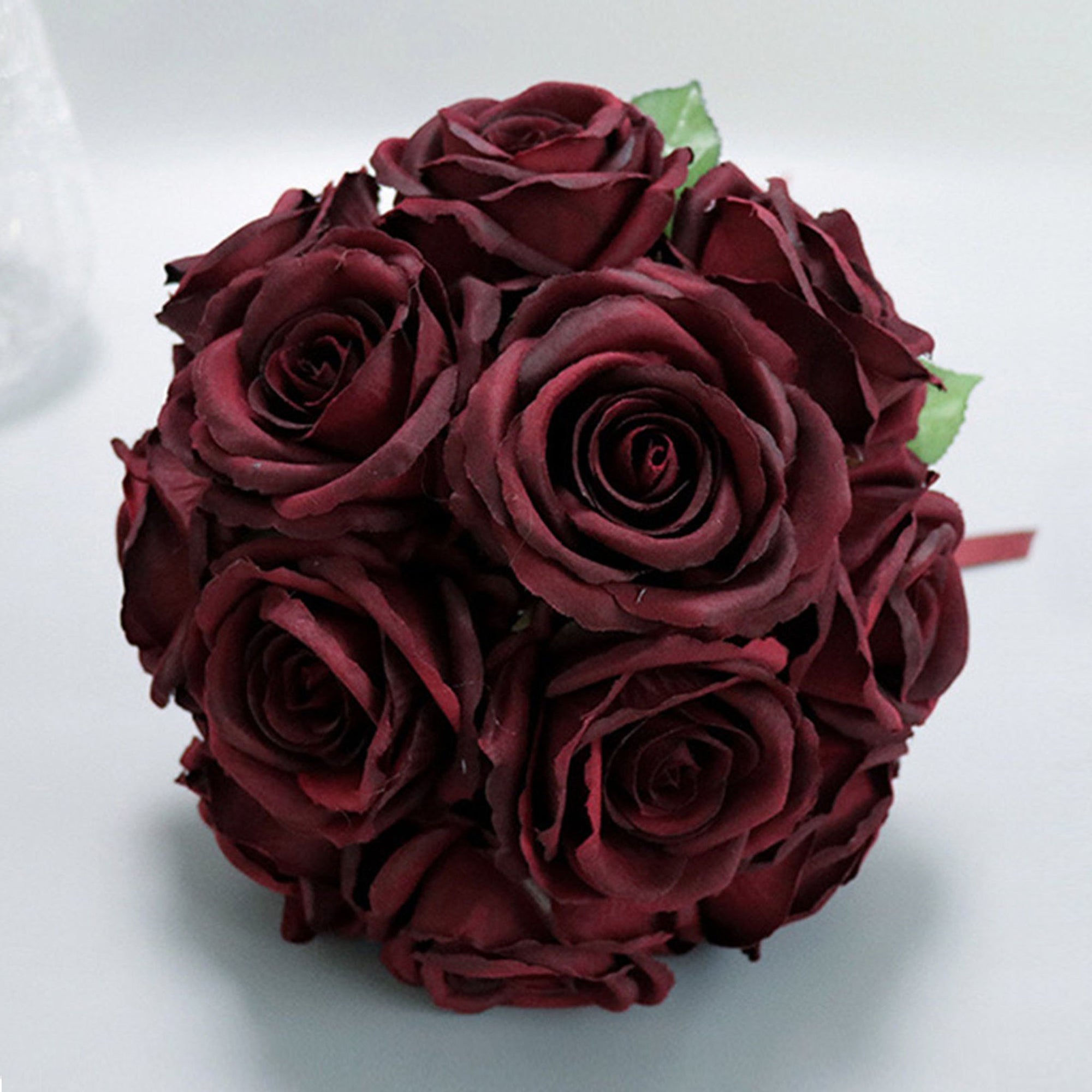Fake Dark Red Roses Burgundy Wedding Bouquet Silk Flower Bouquet of Dark Red Roses - VANRINA