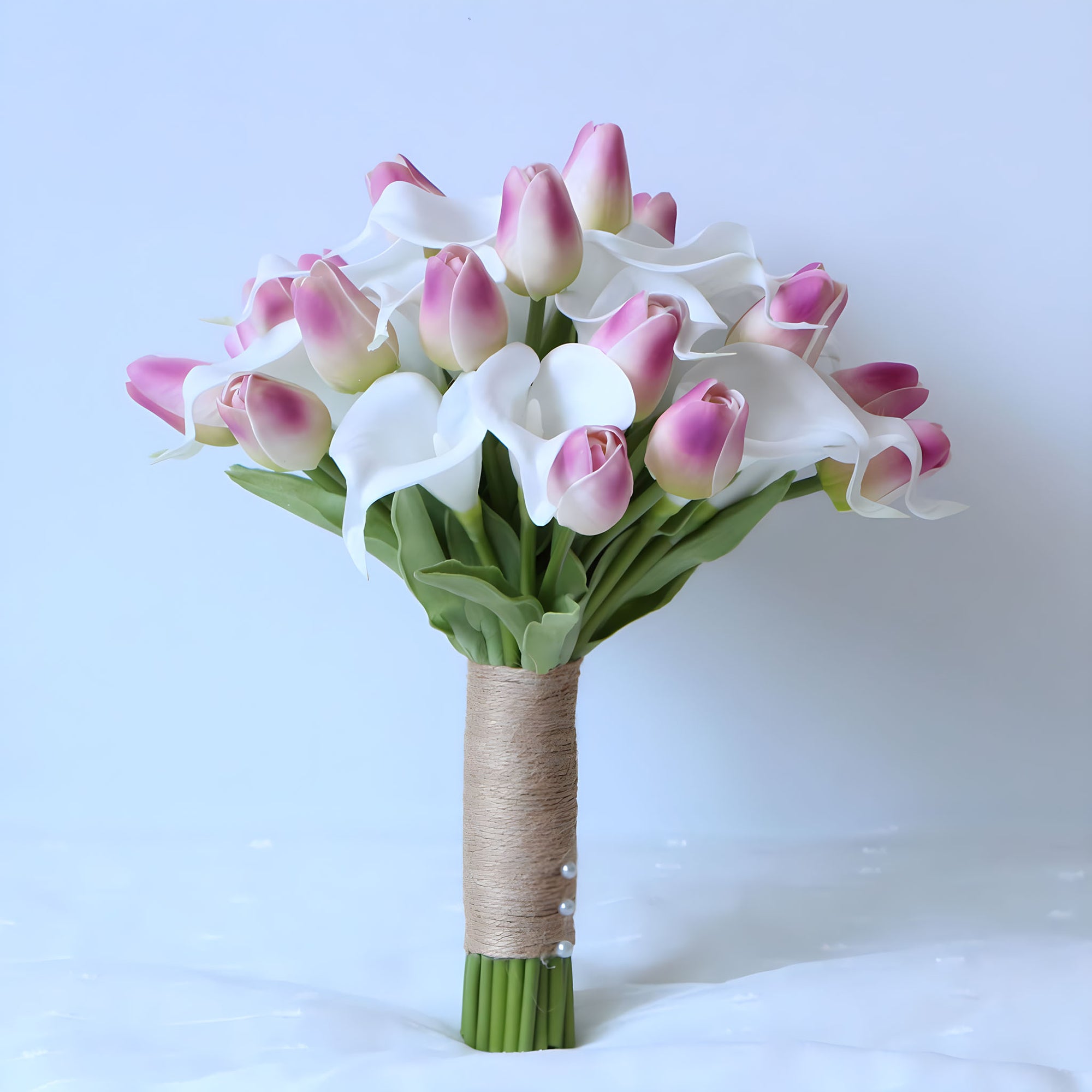 Simple Calla Lily and Tulips Bouquet White Dark Pink Bridal Bouquet