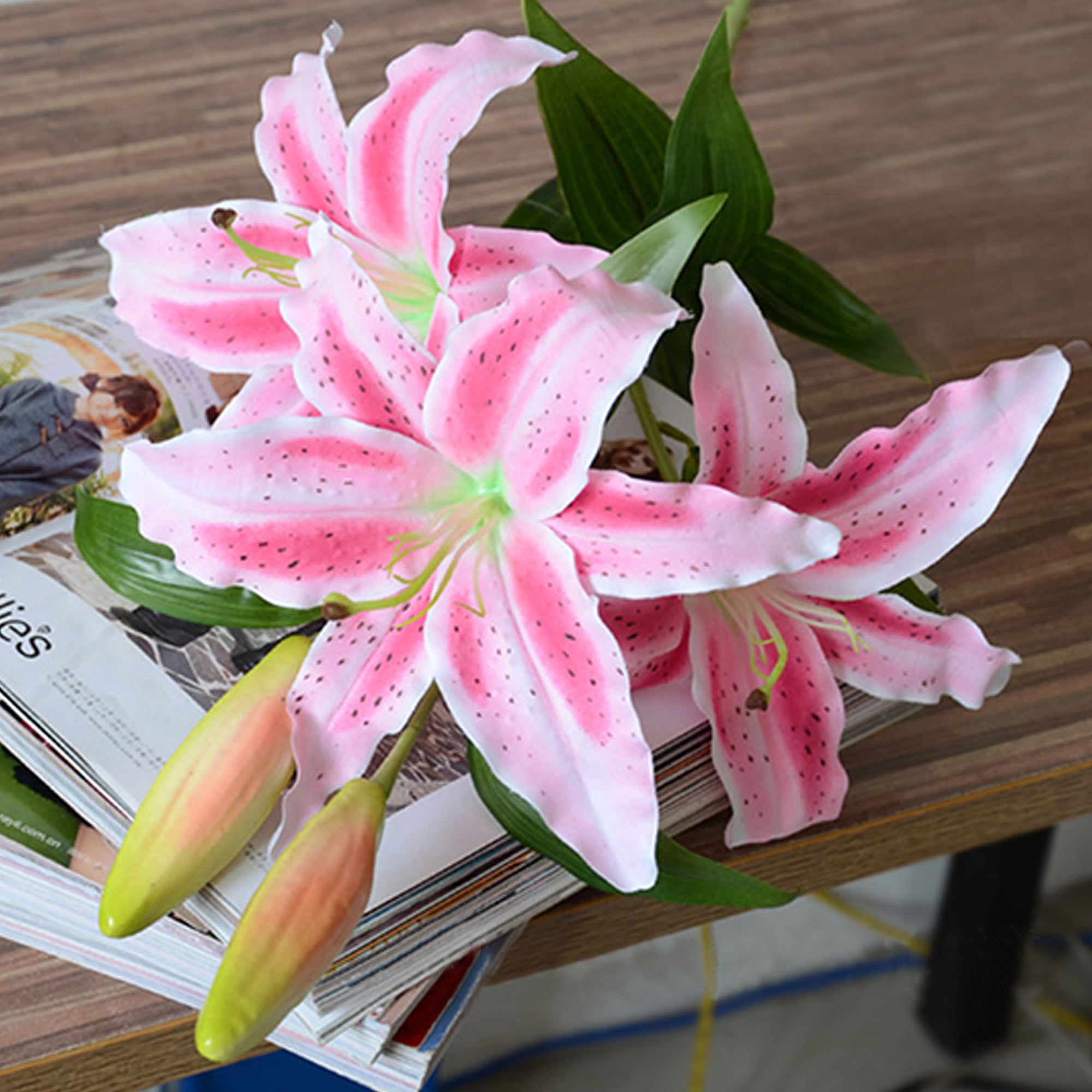 pink and white tiger lily Artificial Flowers Pink White Tiger Lilies for Wedding Bouquet Centerpieces Pink