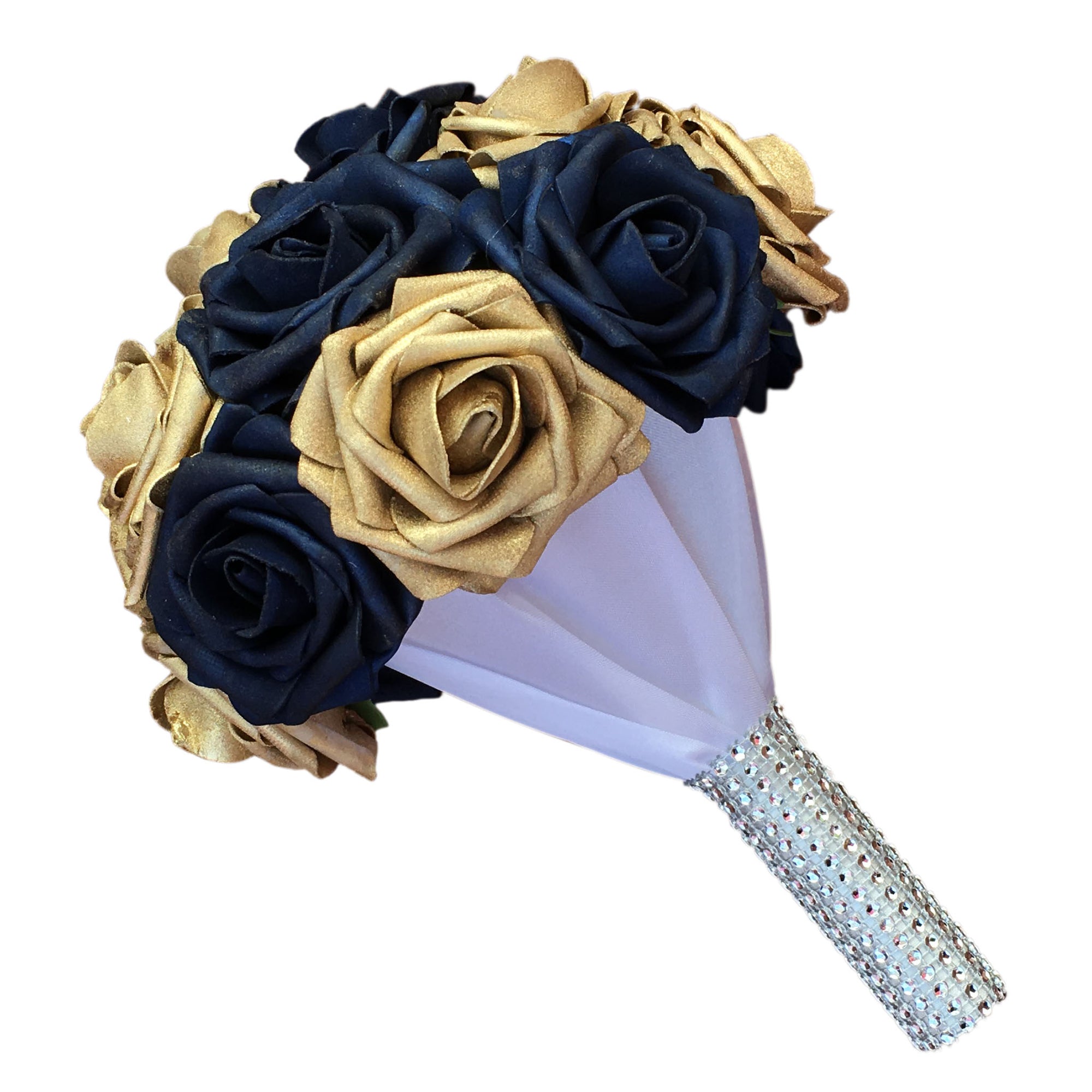 Gold and Navy Blue Bridesmaid Bouquet Fake Rose Wedding Bouquet