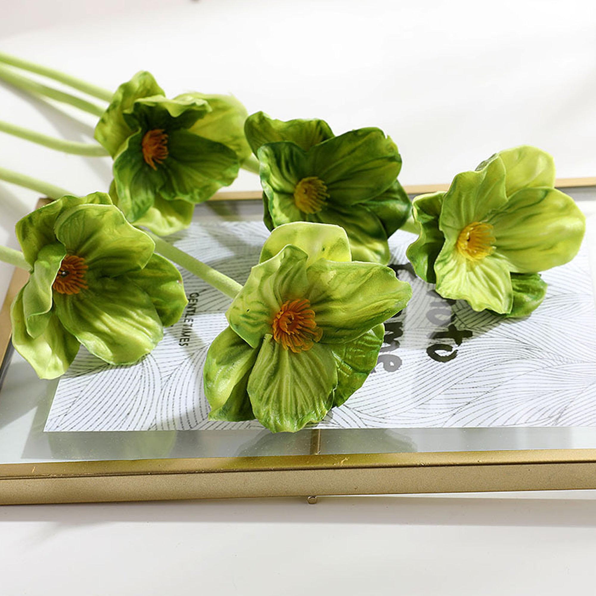Artificial Poppies Green PU Real Touch Flowers