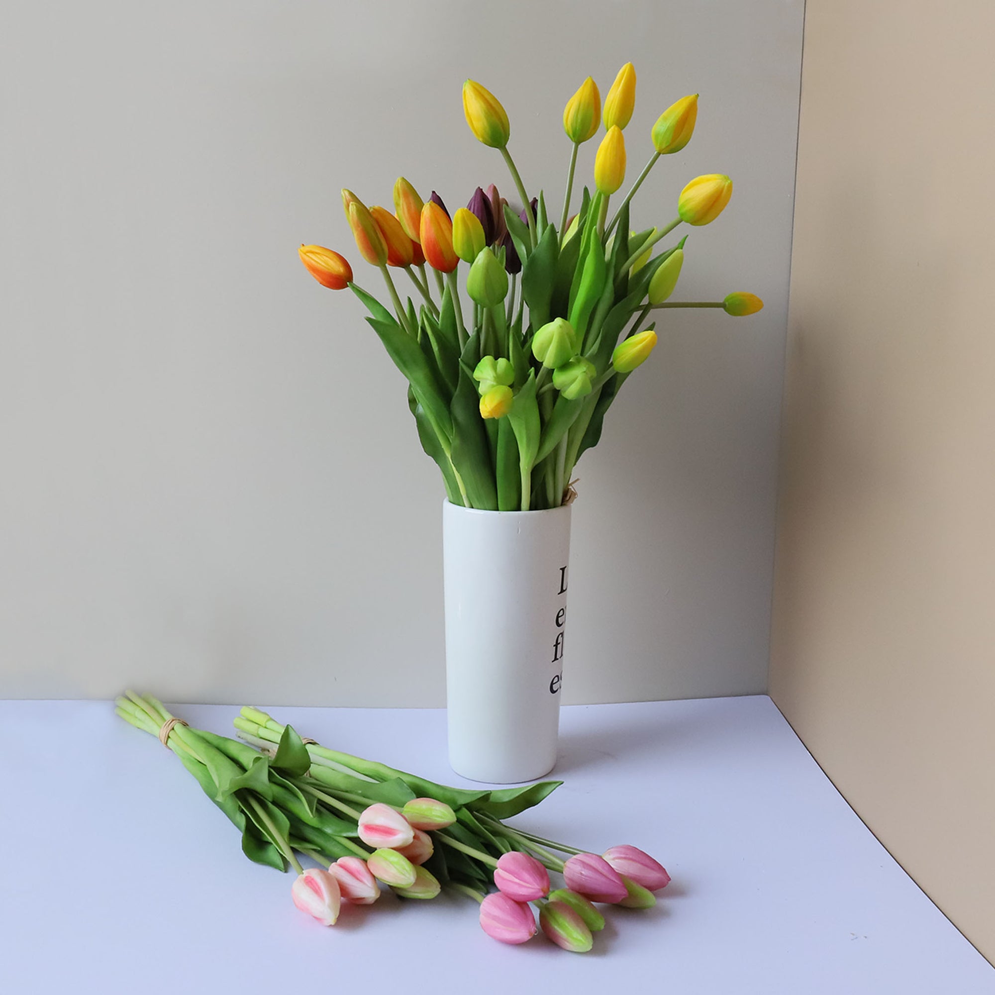 Realistic Latex Artificial Tulip Flower Bunch 17"