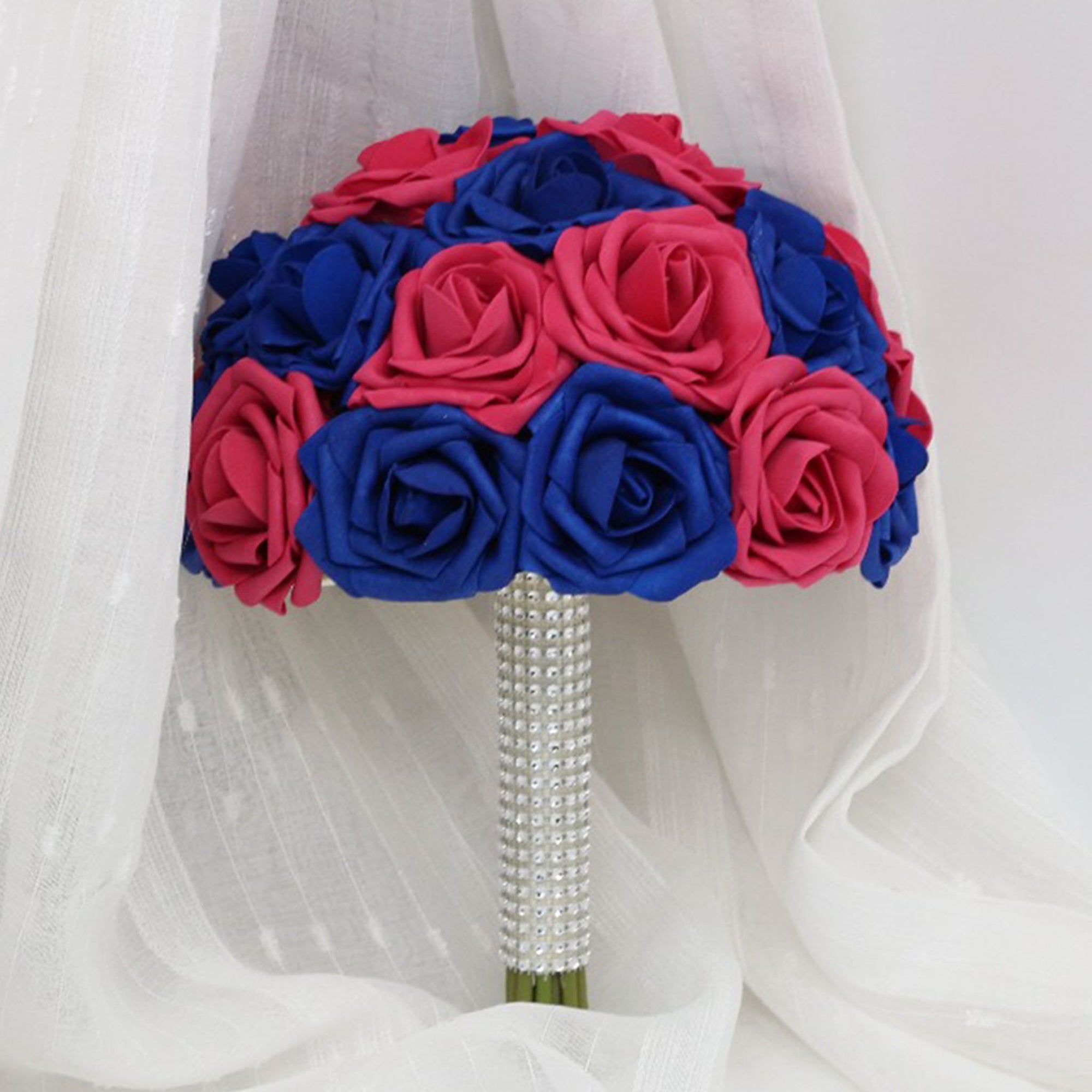 Hot Pink and Royal Blue Bouquet of Roses Wedding Flowers