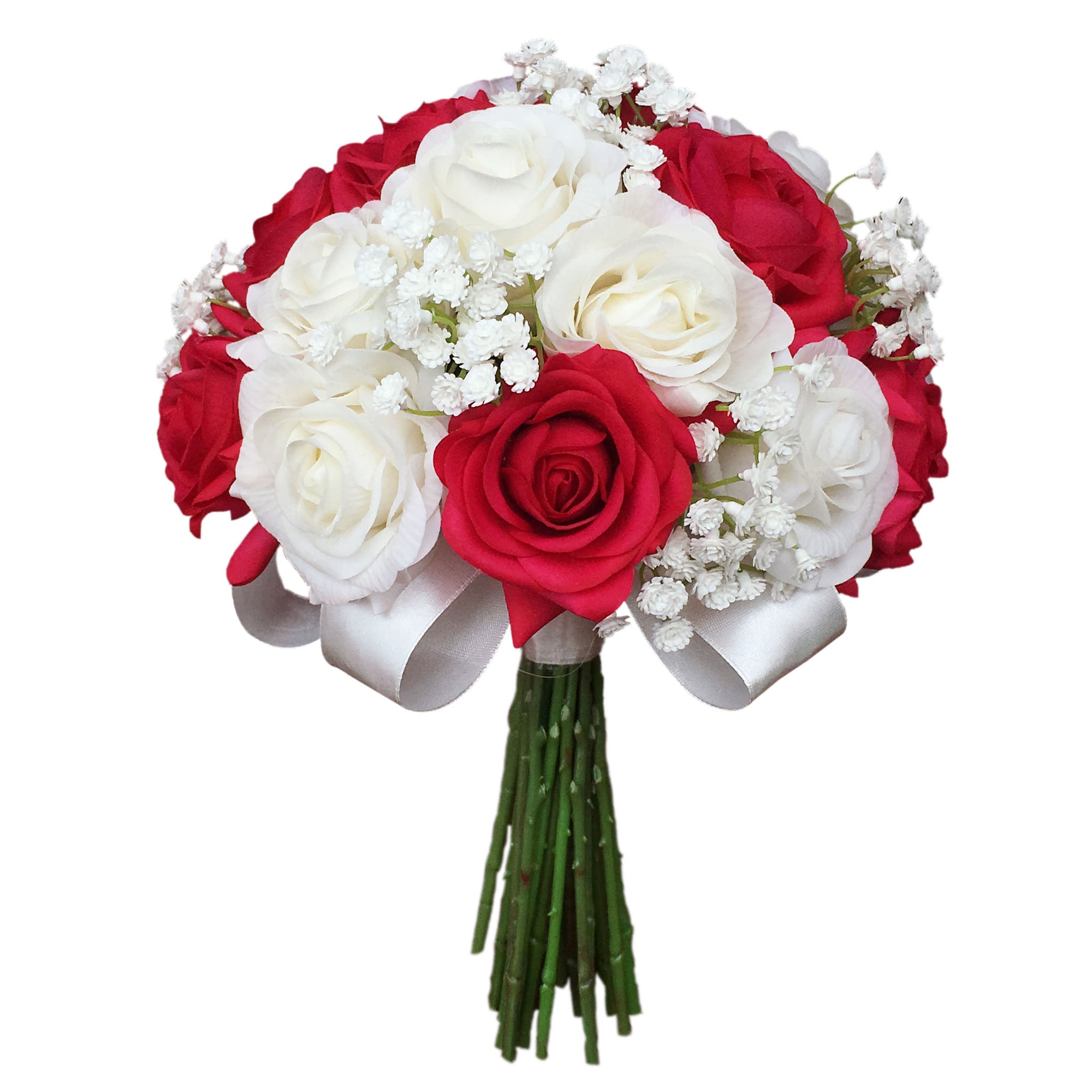 White and Fuchsia Bridal Flower Bouquet with Babys Breath