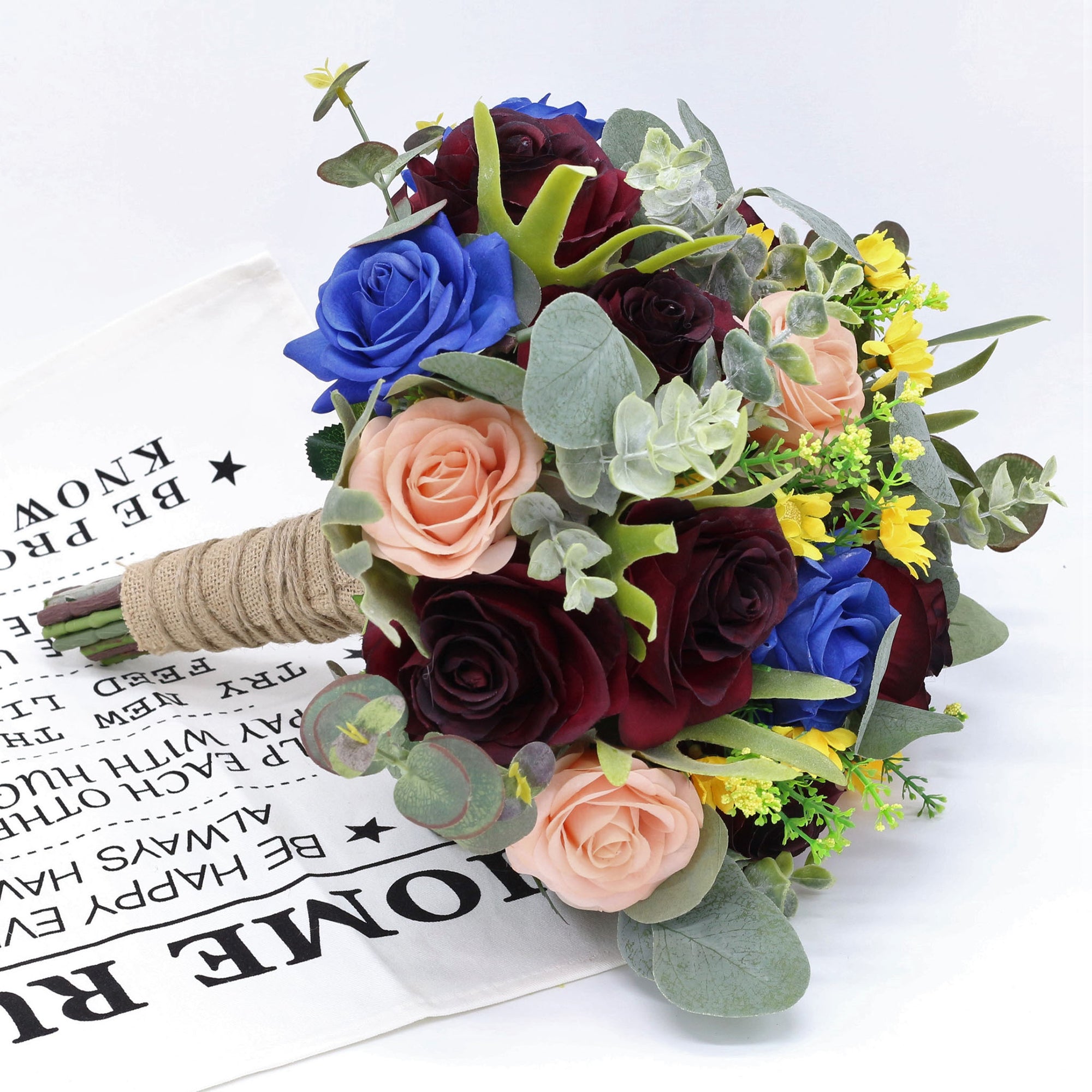 Rustic Wedding Bouquet Royal Blue and Burgundy Bridal Bouquet