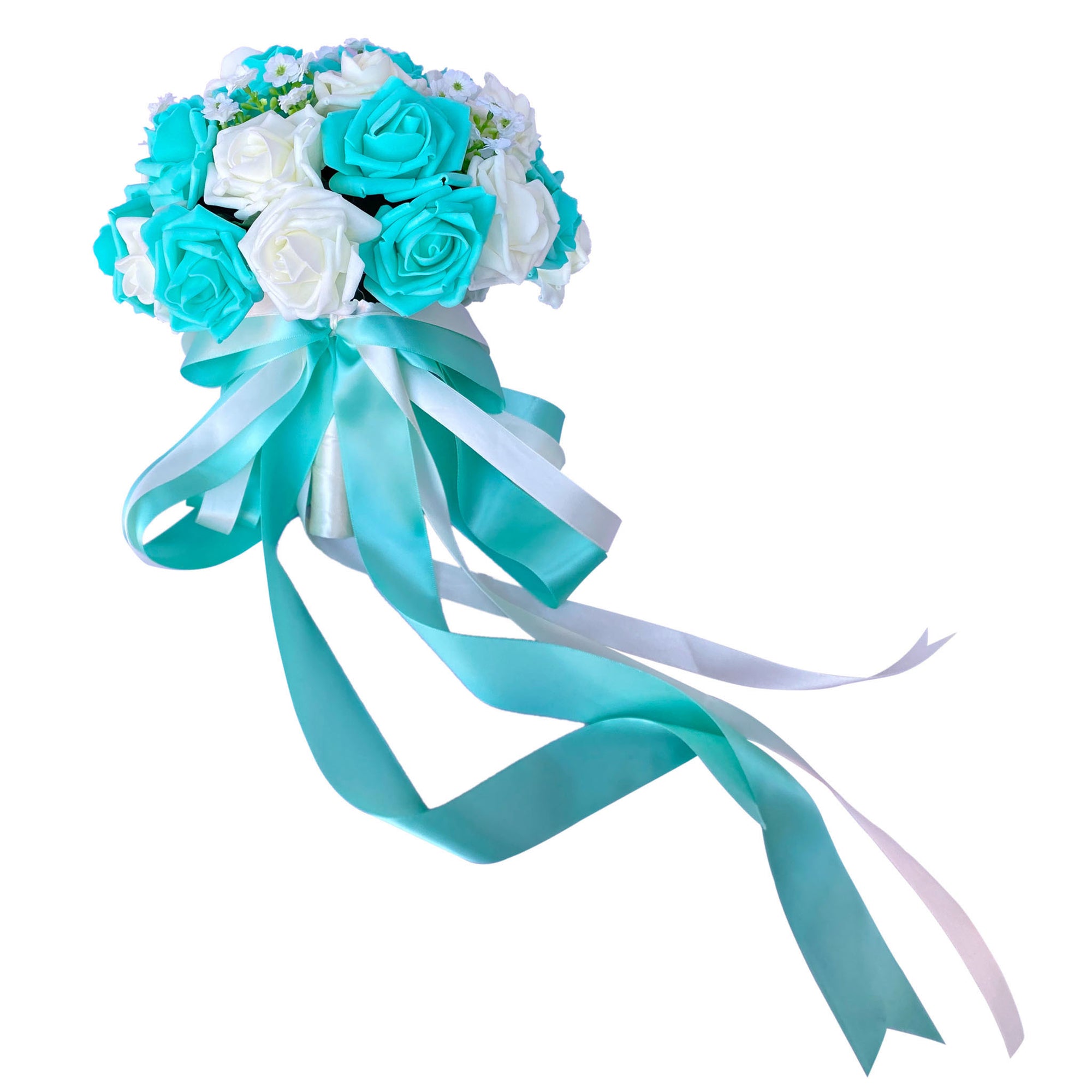 Turquoise and Ivory Rose Bridal Bouquet