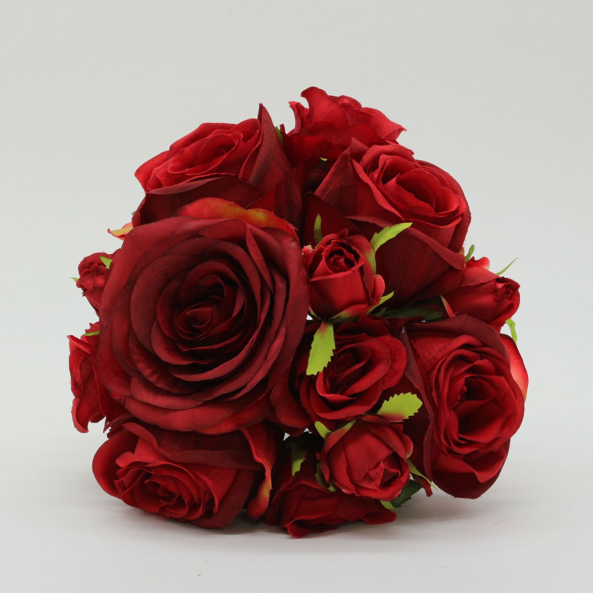 Dark Red Bouquet Artificial Silk Rose Flower Bundle Maroon Wedding Flowers