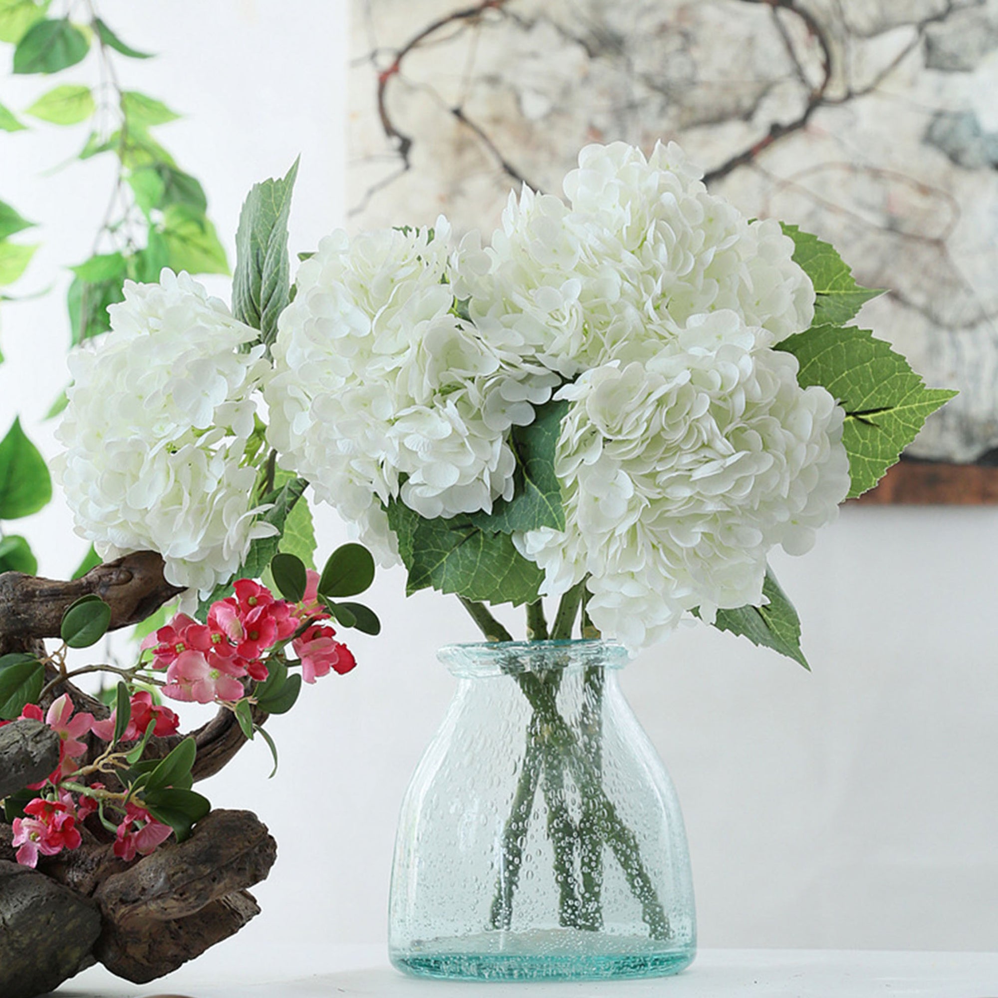 White Hydrangea Fake Flowers for Centerpieces