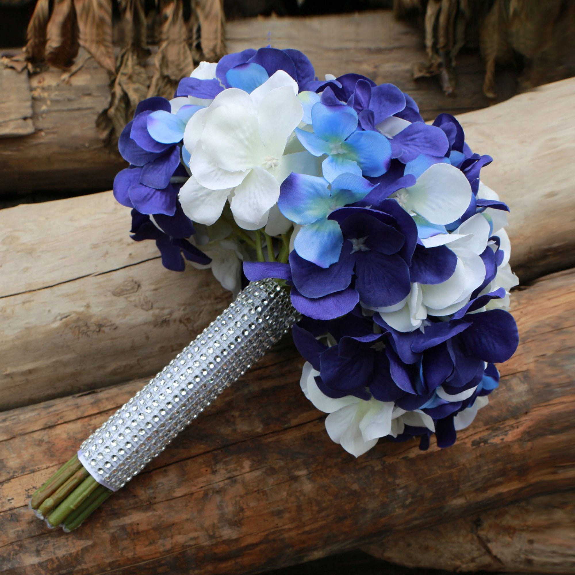 Navy Blue and White Hydrange Bouquet Artificial Wedding Flowers