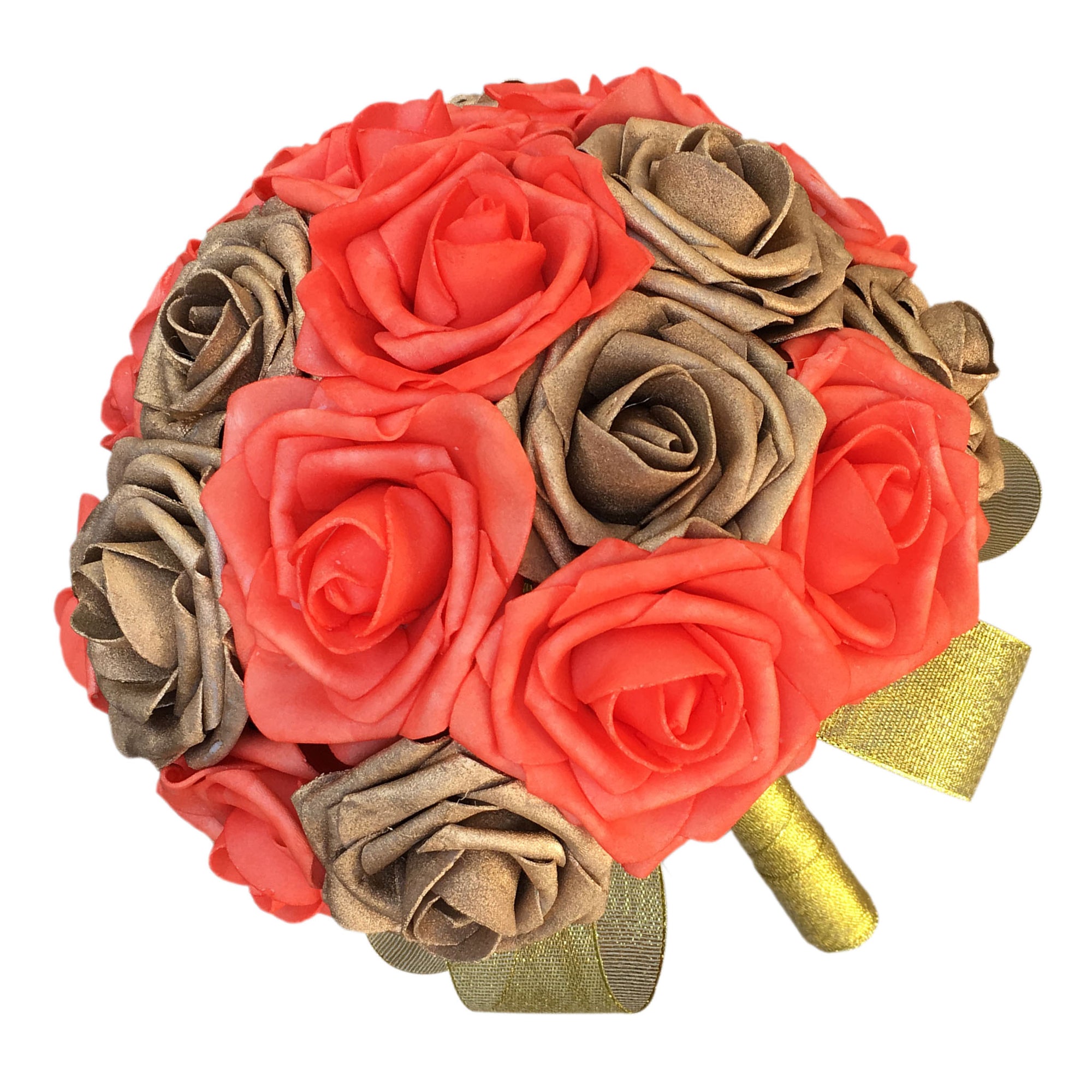 Bridal Bouquet Wedding Flowers Gold Coral Bouquet of Roses