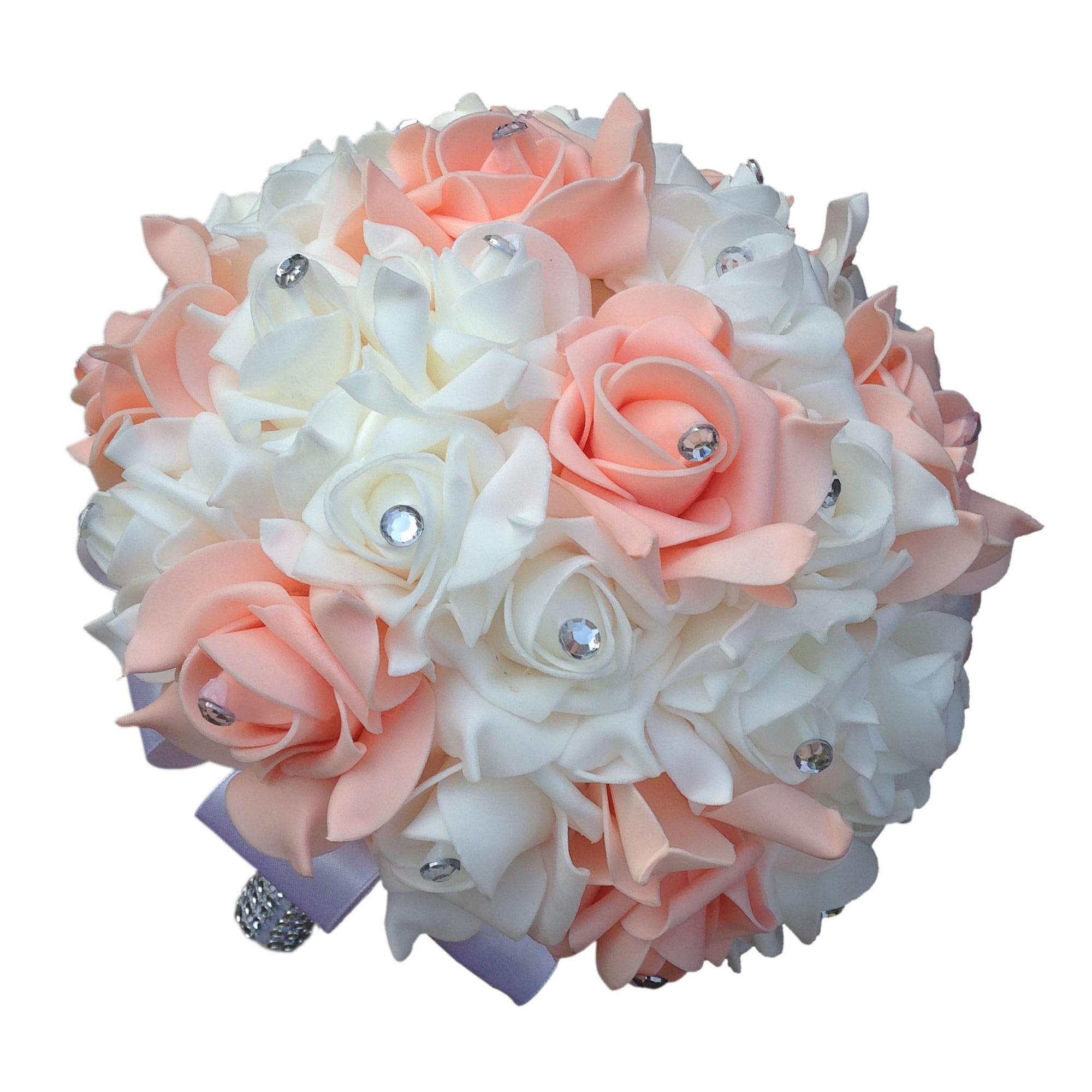 Peach White Wedding Bouquet for Bride Artificial Flowers Crystals