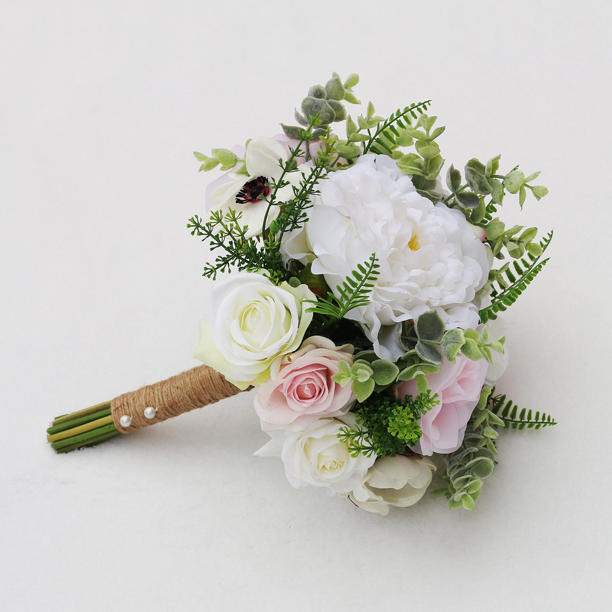 Boho Bridal Bouquet White and Pink Flowers