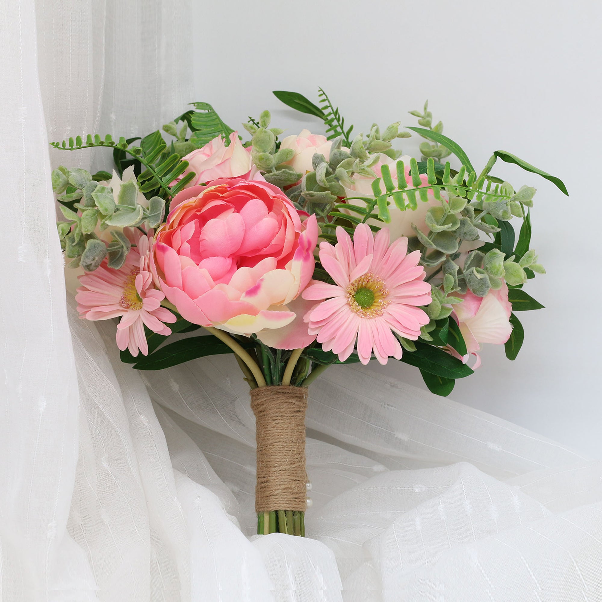 Pink Flowers Rustic Wedding Bridal Bouquet