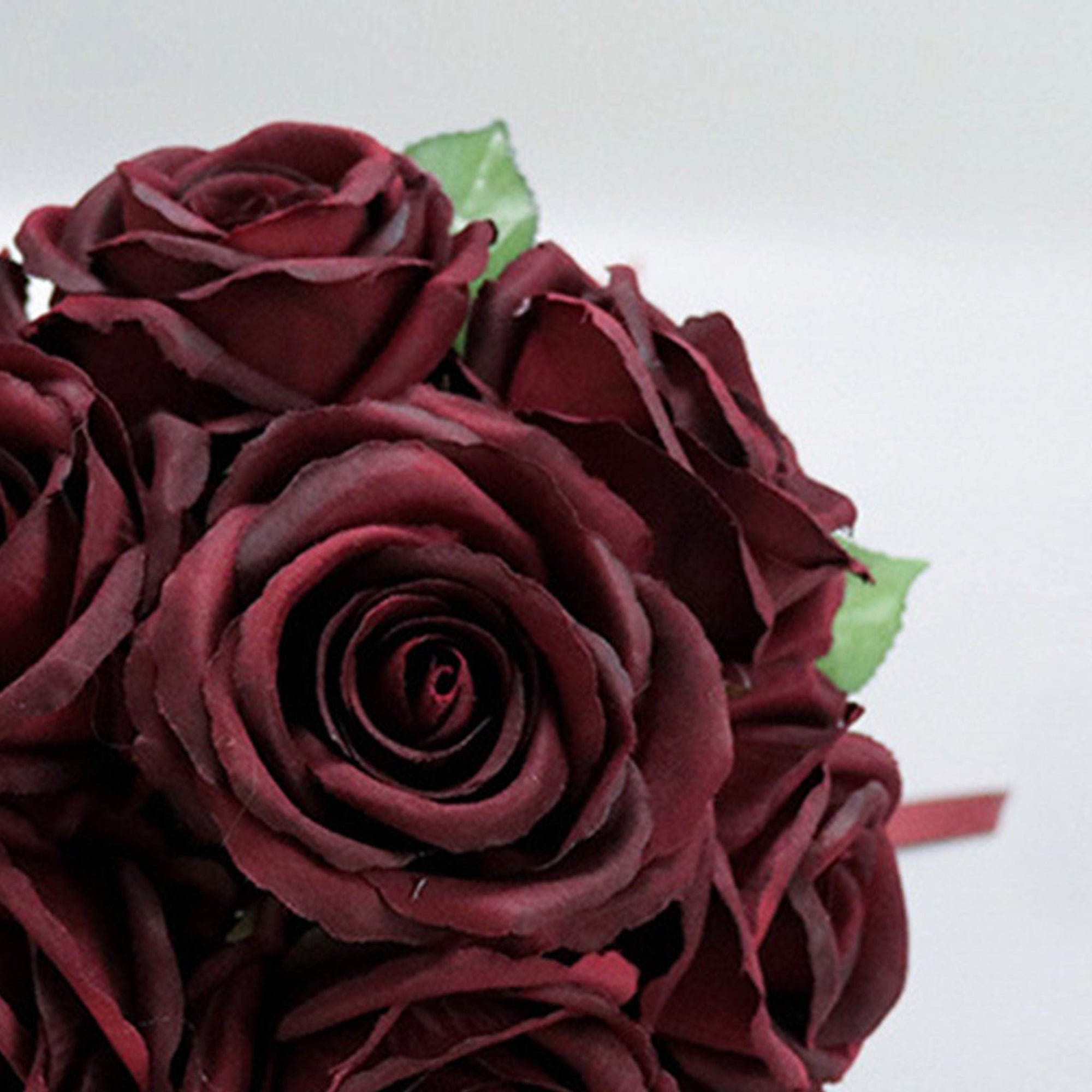 Fake Dark Red Roses Burgundy Wedding Bouquet Silk Flower Bouquet of Dark Red Roses - VANRINA